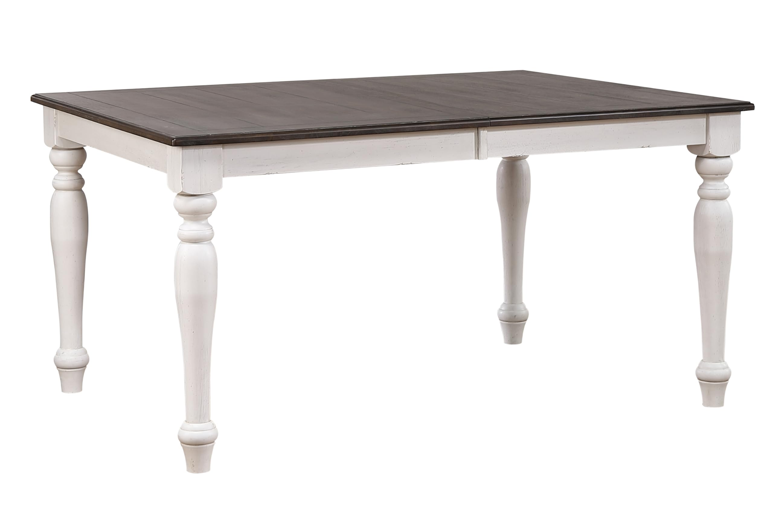 Sunset TradingFrench Chic, 60-78-96" Rectangle Expandable Dining Table, Distressed Antique White and Walnut Brown