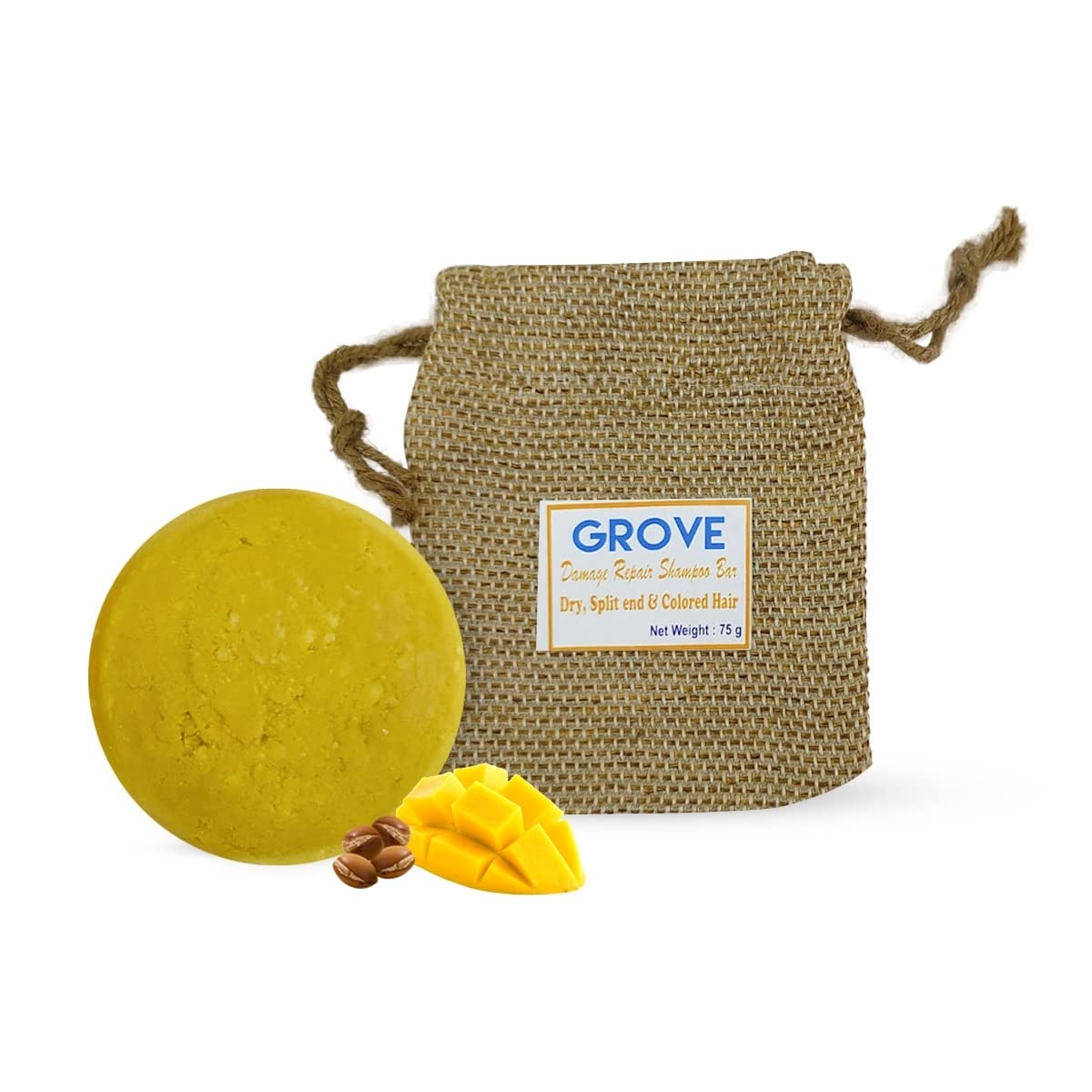 Grove Damage Repair Solid Shampoo Bar With Mango Fragrance Oil| Suitable For Split Ends & Colored Hair| Natural, Sustainable & Biodegrable (Pack Of 1) – 75 g