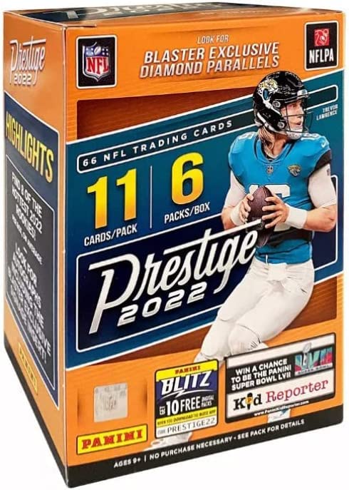 Panini 2022 Prestige Football NFL Factory Sealed Blaster Box - 66 Trading Cards Total - 6 Packs with 11 Cards Per Pack