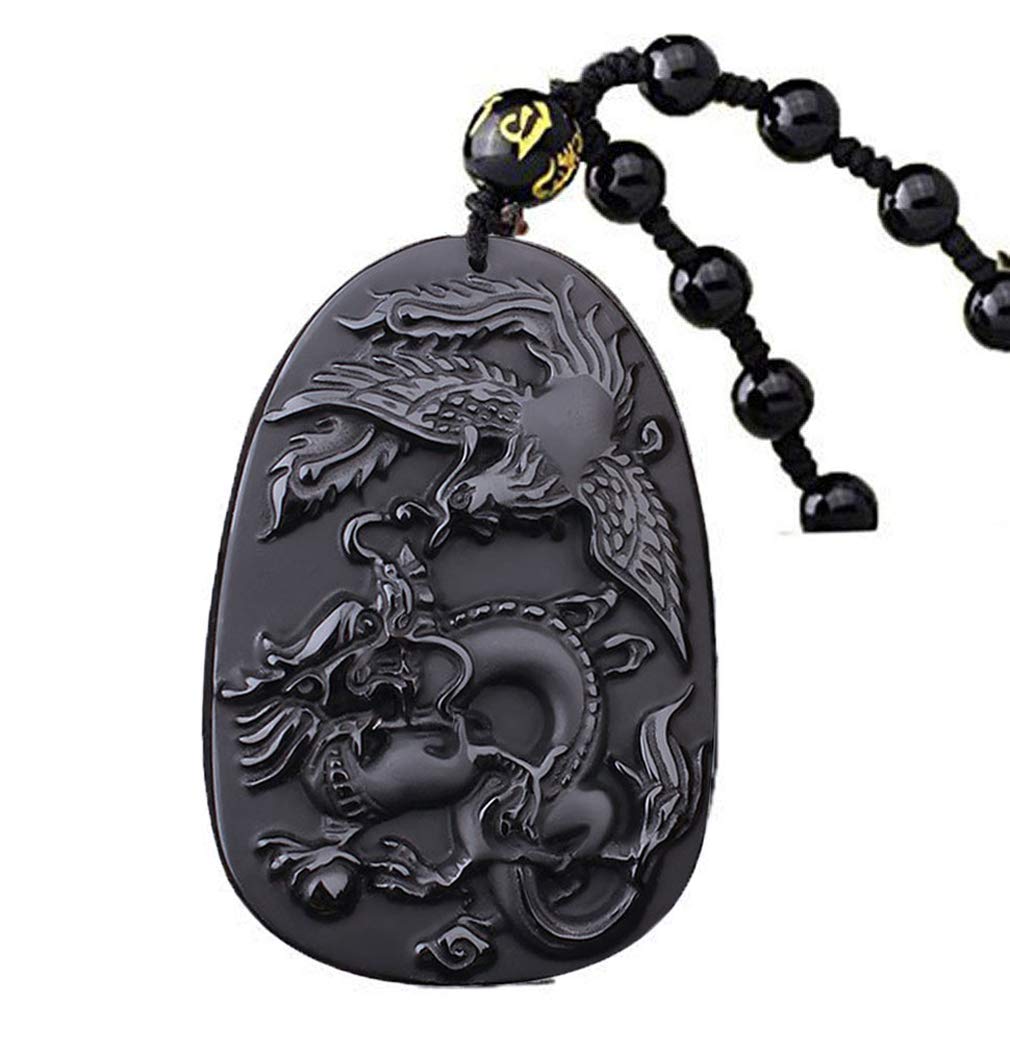 Handmade natural obsidian auspicious wealthy mother elephant jade pendant necklace