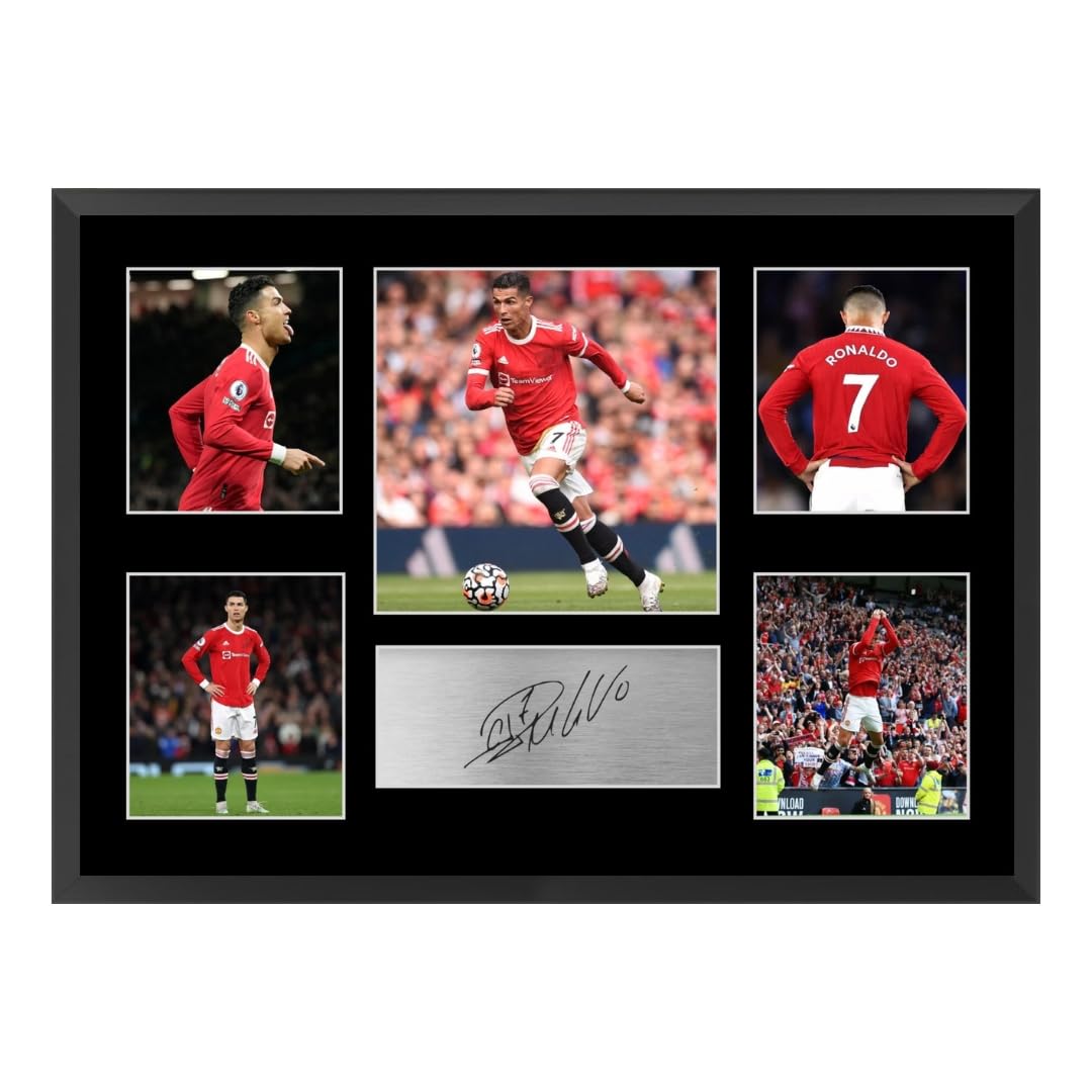 Signed A4 Cristiano Ronaldo Collage Photo Display With Frame Included | Football Memorabilia | Gift For Cristiano Ronaldo Fans | Signed Photo Display | Gift For Football Fans