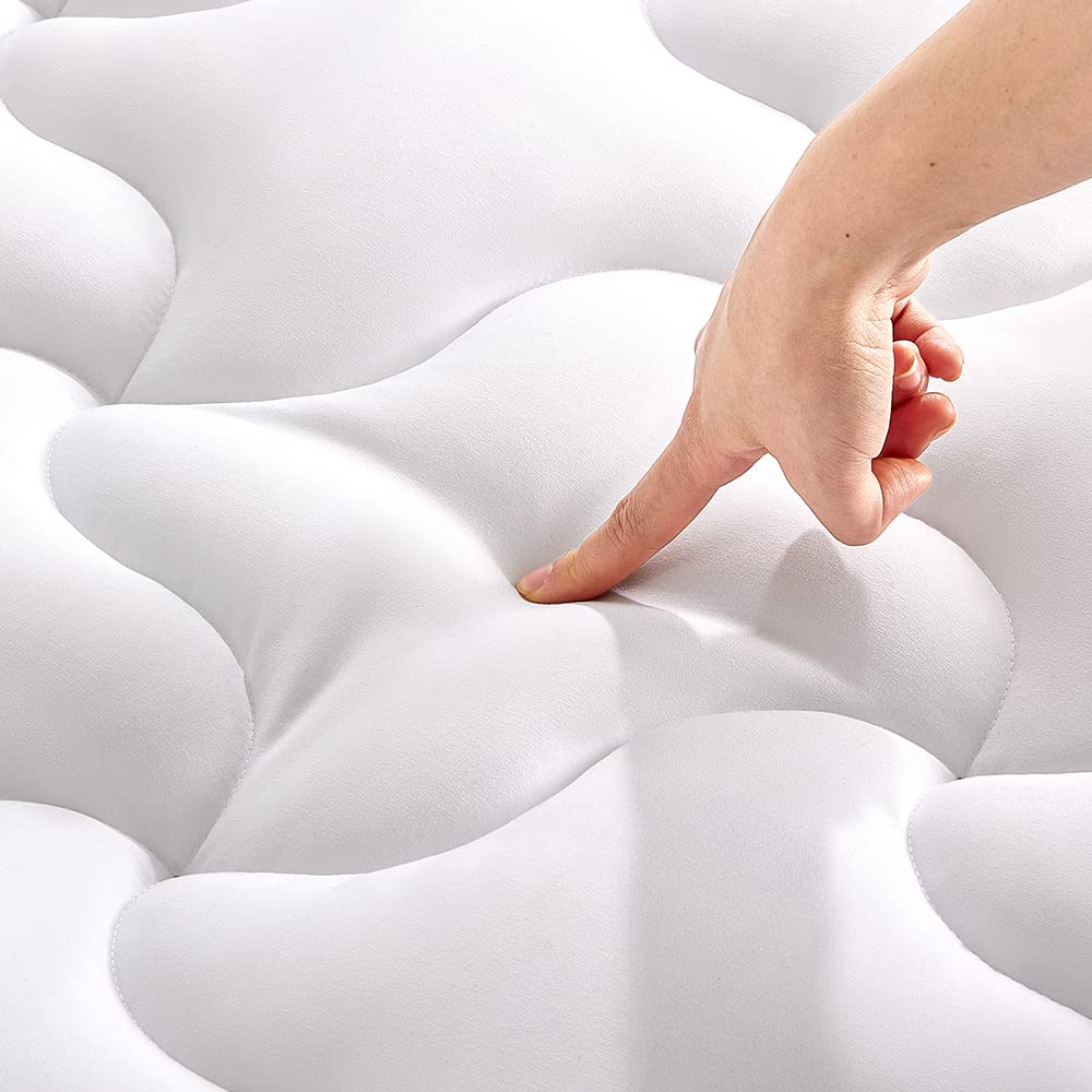 SLEEP ZONECooling Mattress Topper Queen Mattress Pad, Quilted Fitted Mattress Cover, Machine Washable, Soft Fluffy Down Alternative, Deep Pocket 8~21 inch (White, Queen)