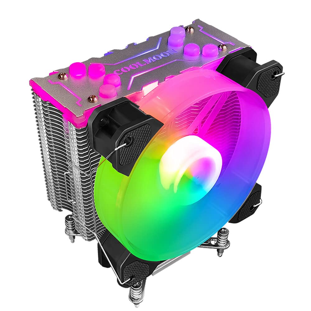 RGB CPU Cooler, Rainbow LED, 4 Copper Heat Pipes for Intel/AMD Ryzen, 120mm PWM Fan, up to 125W Cooling Power