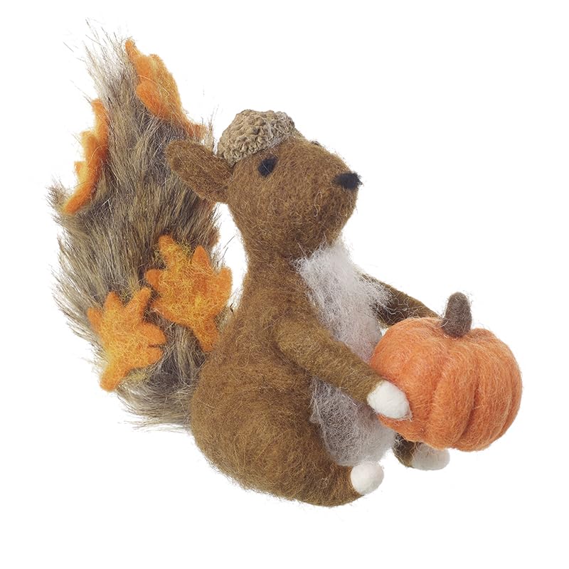 Heaven Sends Sitting Squirrel with Pumpkin Decoration - Brown/Orange - 13cm x 8cm x 10cm - Autumn Decoration Squirrel Themed Décor - Pumpkin Decoration - Perfect for Home Kitchen Living Room Tabletop