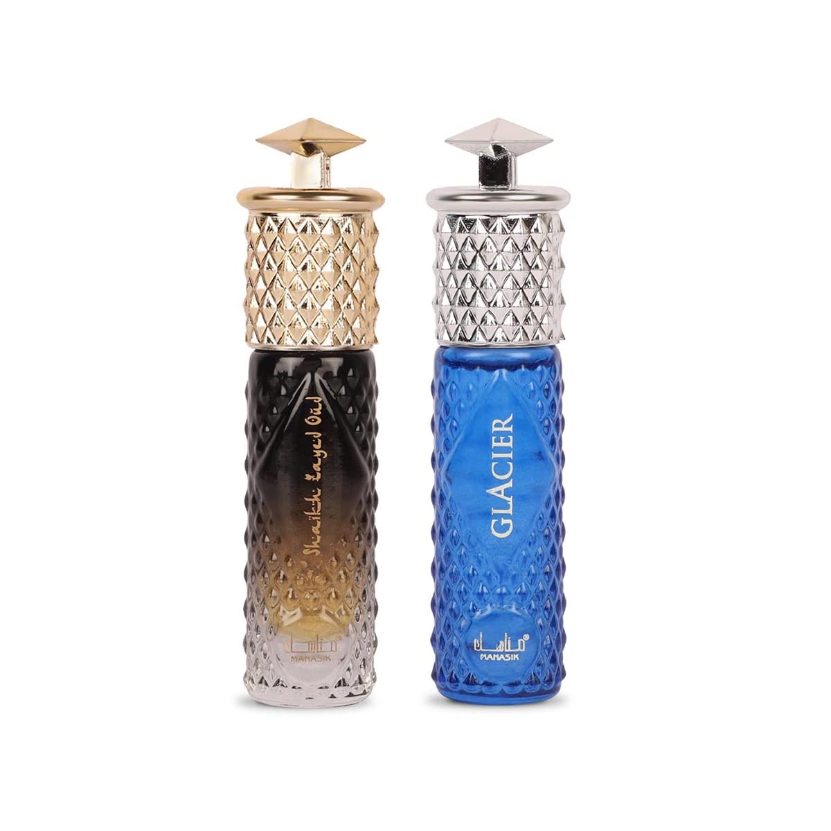 Manasik Set of 2 Alcohol Free Premium Attar, Shaikh Zayed Oud For Men & Glacier For Men & Women, Fresh & Soothing Fragrance, Long Lasting Roll on Itra, 6ml Each