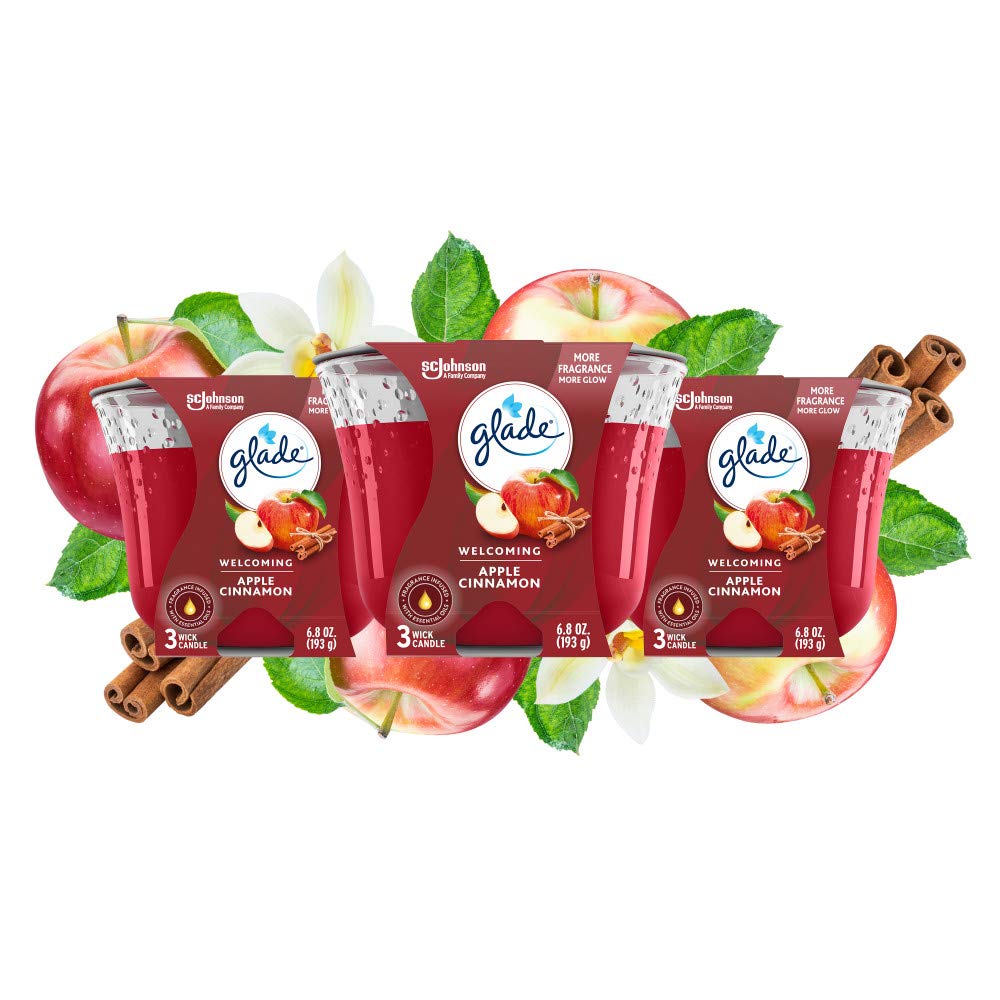 Glade 3-Wick Candle Apple Cinnamon, Fragrance Candle Infused with Essential Oils, 6.8 oz, 3ct