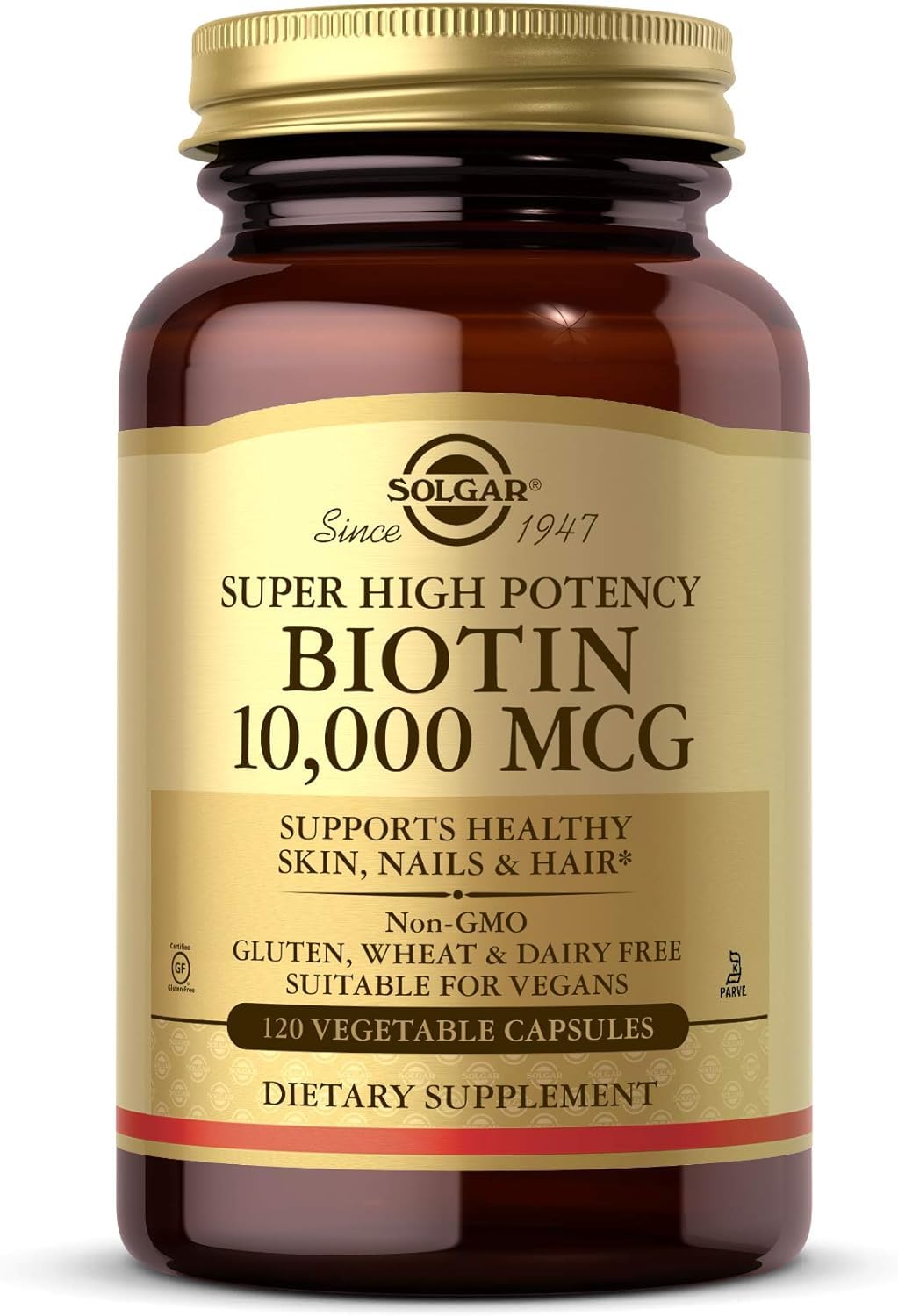 S.olgar Biotin 120 Vegetable Capsules - Energy, Metabolism, Promotes Healthy Skin, Nails & Hair - Super High Potency - Non-GMO, Vegan, Gluten, Dairy Free, Kosher - 120 Servings