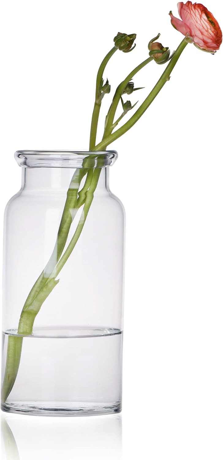 CASAMOTION Glass Vase for Flower Hand Blown Modern Decor Rustic Cylinder Centerpiece for Kitchen Dining Room Living Tabletop Clear 10 inch Height