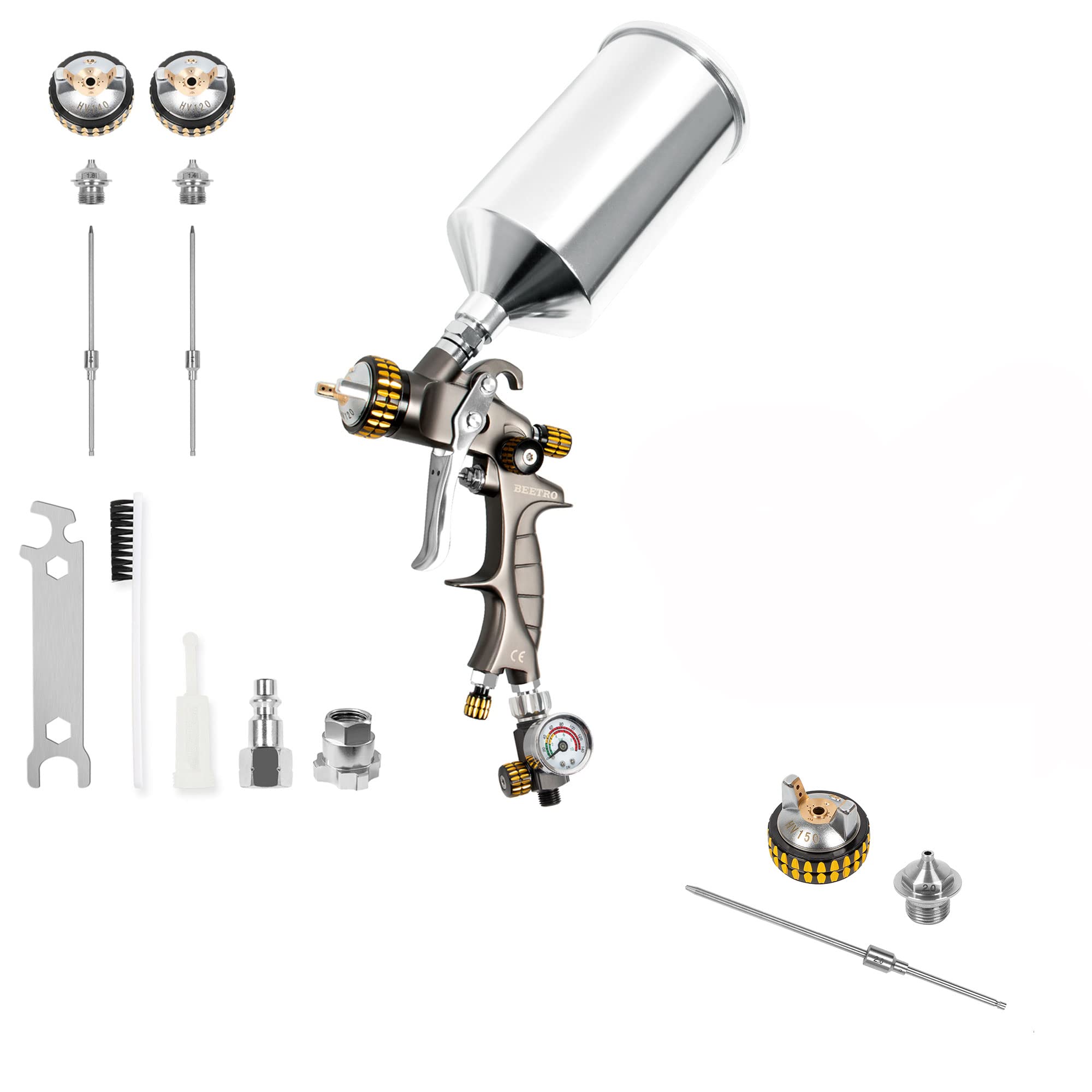 BEETRO HVLP Air Spray Gun 1.4/1.8mm Nozzles with 2.0mm Nozzle Kit