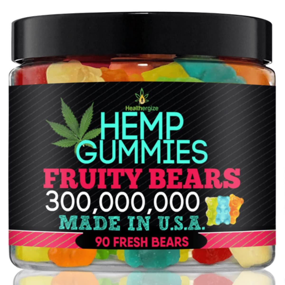 Healthergize Hemp Gummies Premium-Made In USA-Best Tasting Fresh And Fruity Hemp Gummy Bears-Natural Hemp Candy-For Peace And Relaxation, Muscles, Back, Knees, Joints, Party Natural Candy-90 Bears