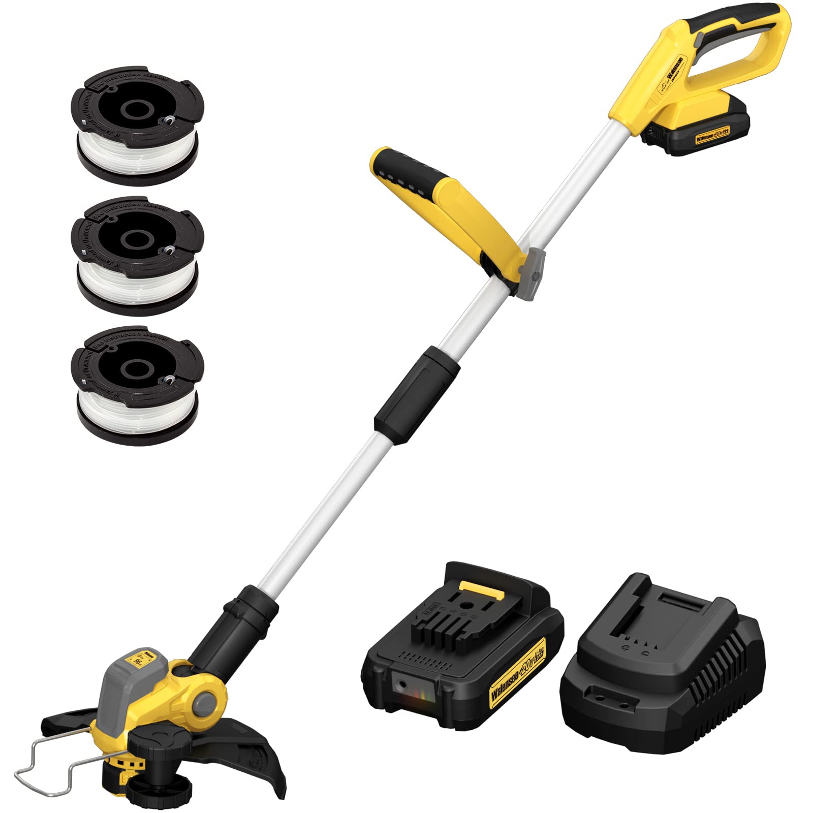 Walensee 20V Cordless String Trimmer/Edger Electric Weed Eater with Adjustable Rod Length Lightweight Weed Wacker 12inch Cutting Width 2.0Ah Battery & Fast Charger 2 Replacement Trimmer Line Included