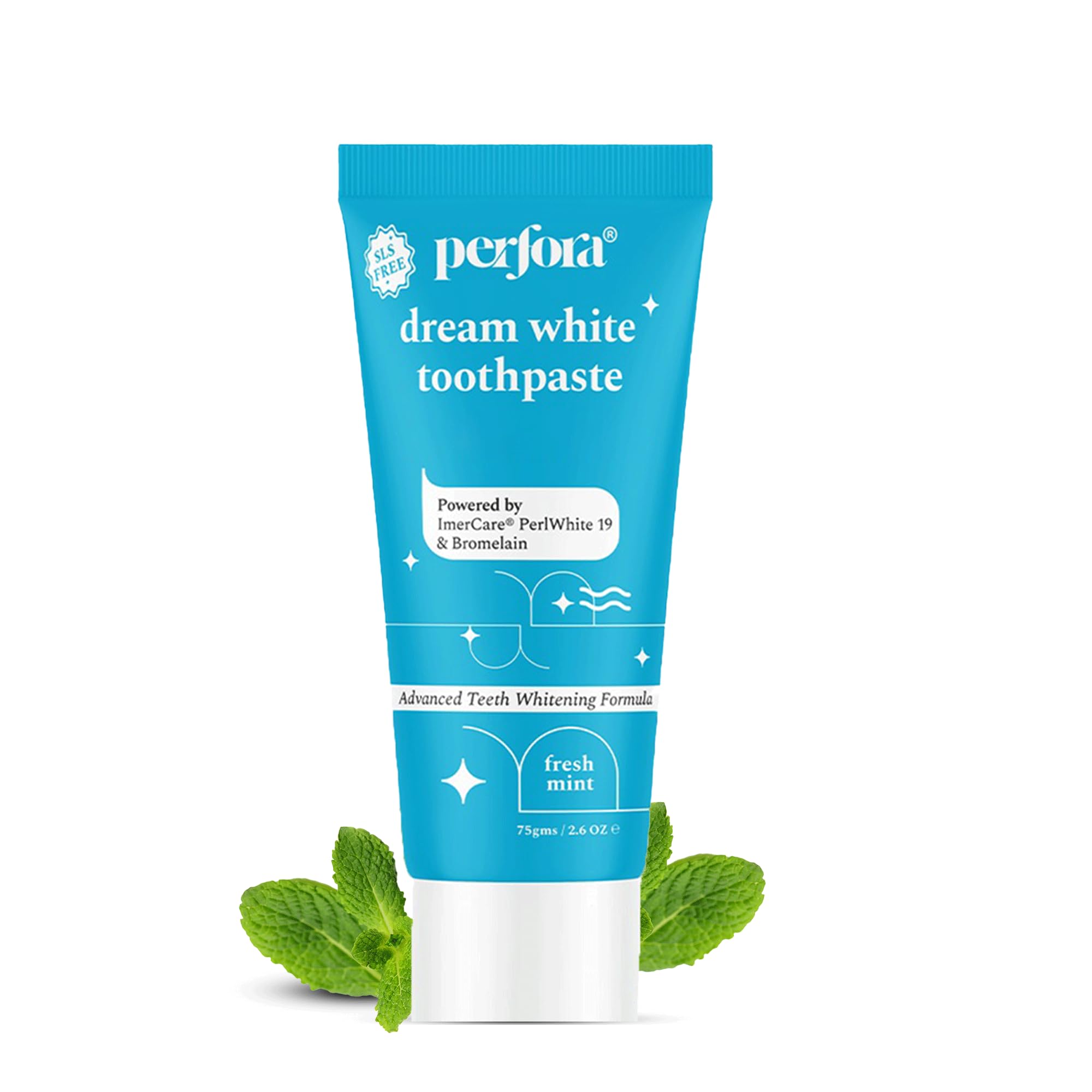 Perfora Teeth Whitening Toothpaste - 75 gms | Oral Care & Toothpaste | Instant Teeth Whitening Toothpaste | Toothpaste for Kids & Adults | SLS Free Toothpaste | No Artificial Sweeteners | Made Safe Certified | Vegan Friendly Gel Toothpaste - Fresh Mint (Flavor)