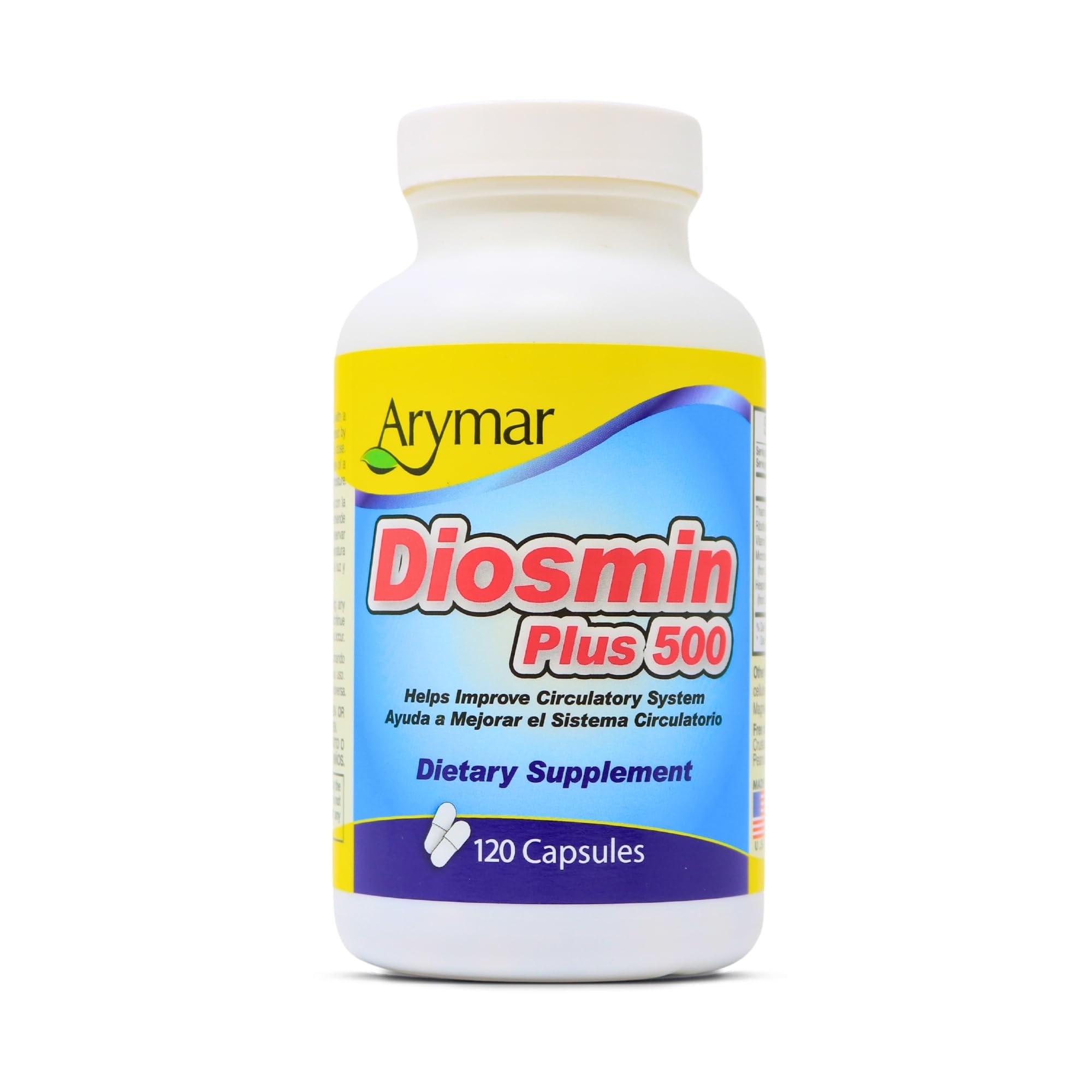 Arymar Diosmin Plus 500 - Circulatory System Support Supplement, 500mg, 120 Capsules