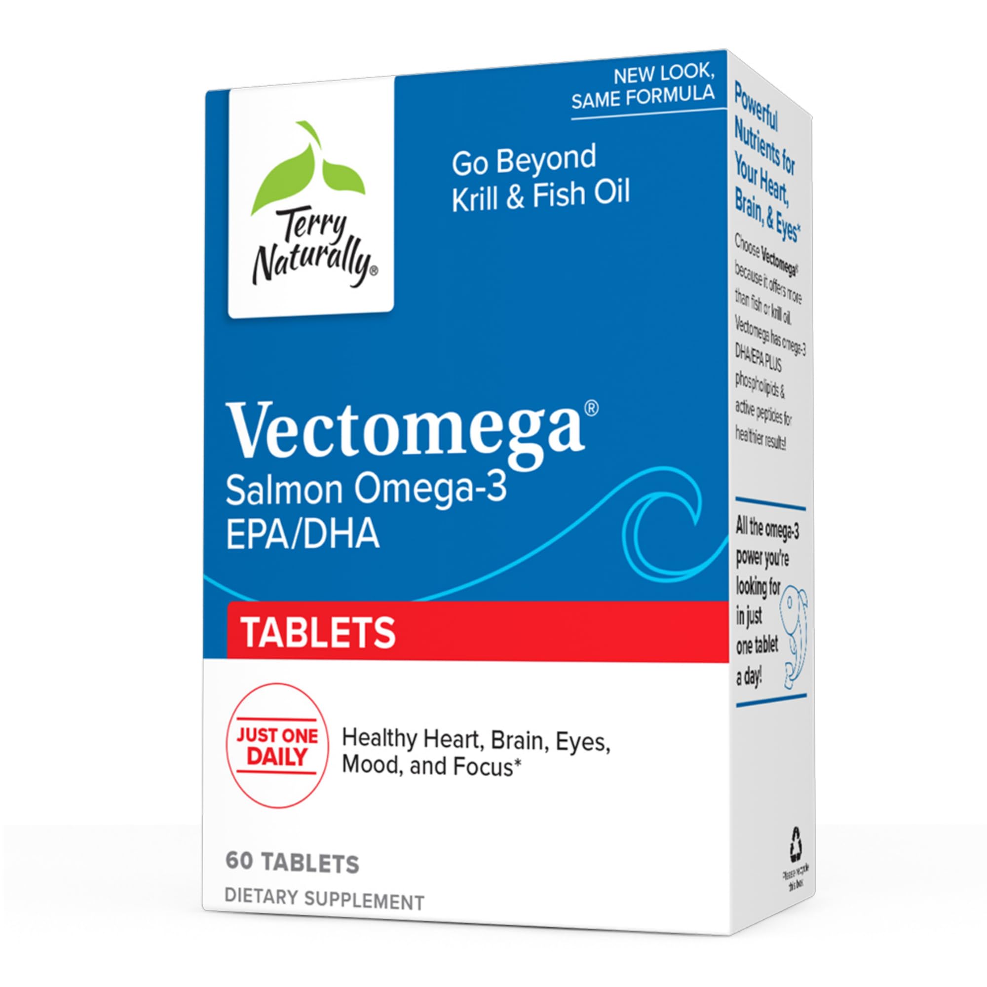 Terry Naturally Vectomega - 60 Tablets - Omega-3 from Salmon, Including EPA & DHA - Non-GMO, Gluten Free - 60 Servings