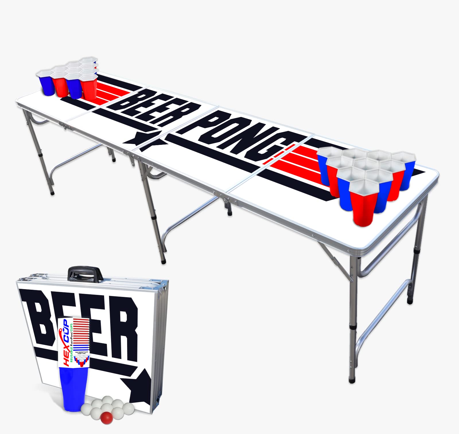 Standard 8-Foot Folding Beer Pong Table w/Beer Pong Balls - Top Pong Edition