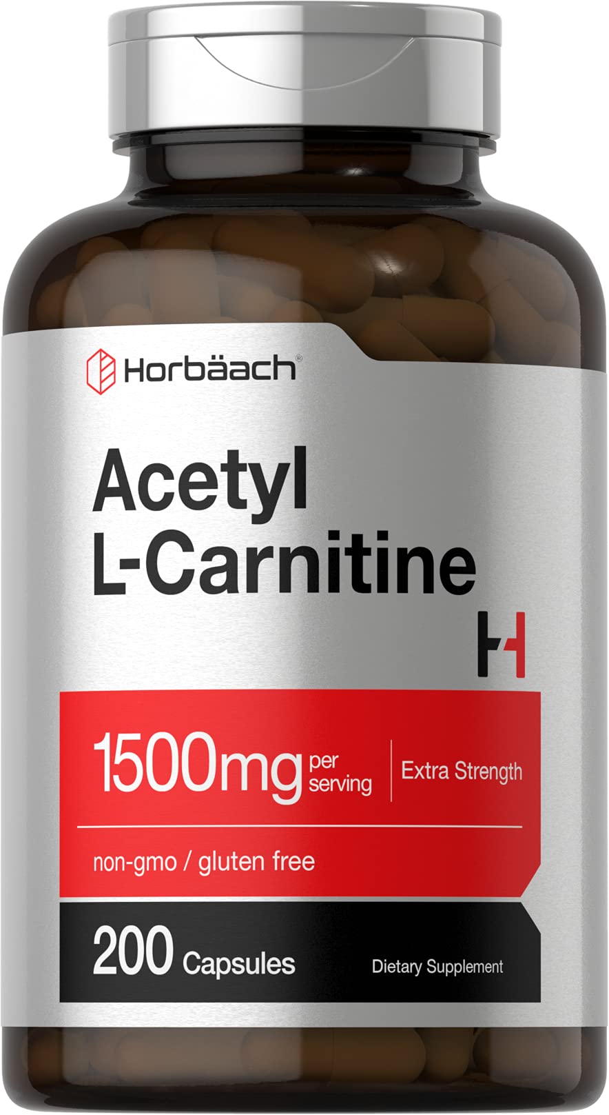 HorbäachAcetyl L-Carnitine 1500mg | 200 Capsules | Extra Strength ALCAR Supplement | Non-GMO, Gluten Free