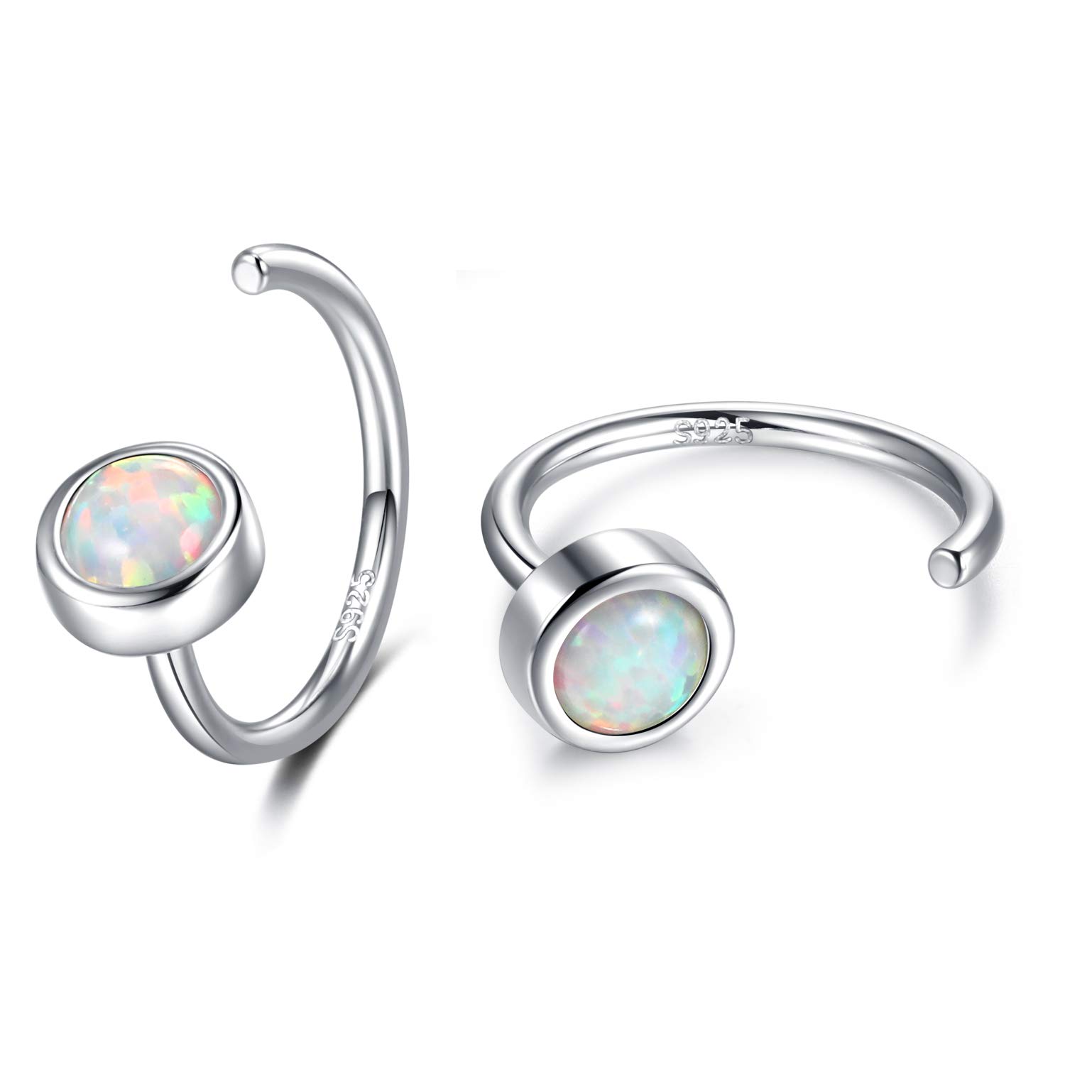 CHIC & ARTSYDainty Hug Hoop Earrings 925 Sterling Silver Created Gemstone Huggie Hoops Earrings Synthetic Fire Opal/Turquoise/Moonstone/CZ Tiny Hoop Earrings for Women