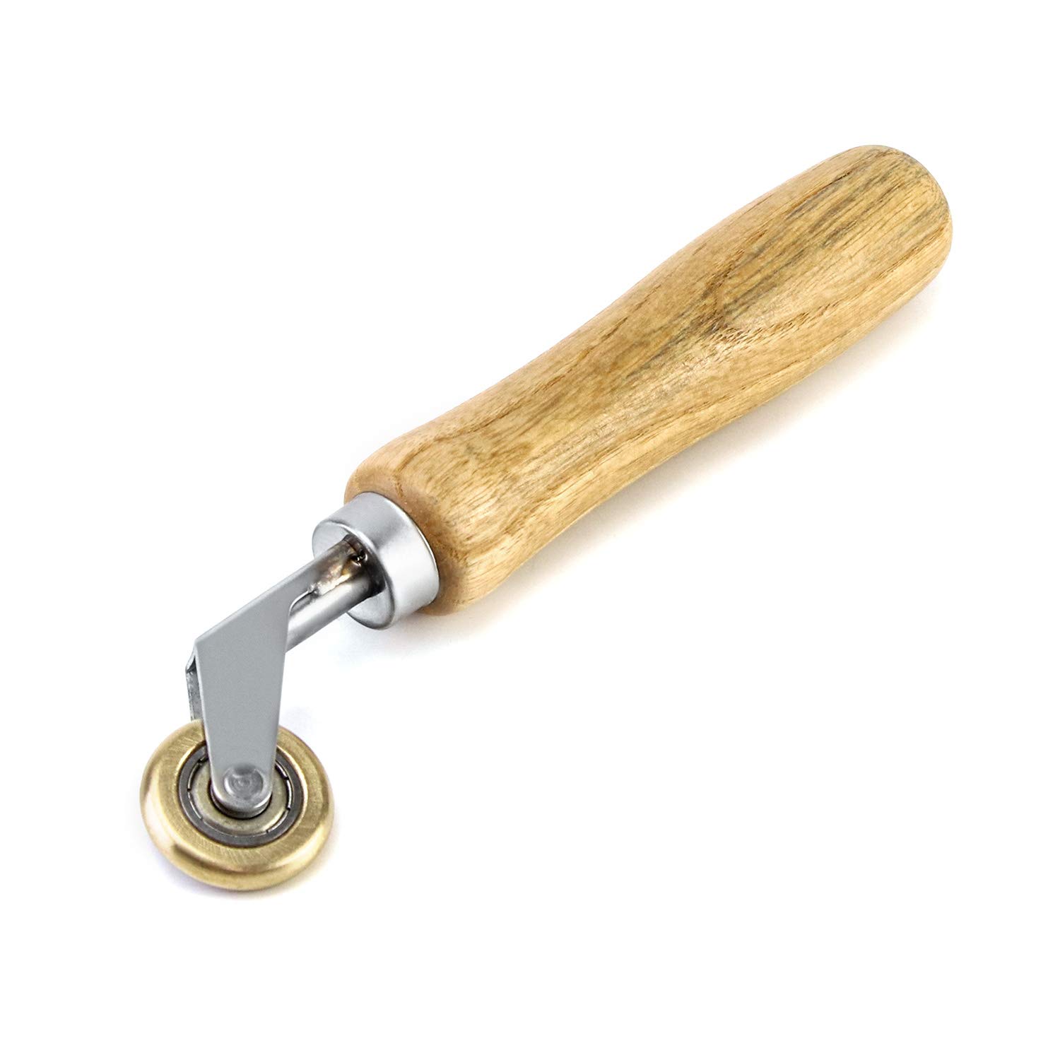 QWORK Brass Seam Roller, Roofing and Vinyl Flooring Detail Roller, with Wood Handle