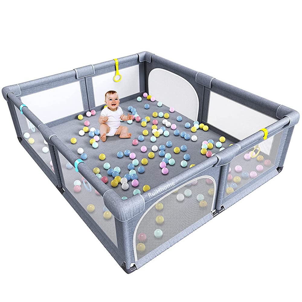 RuiHhome Playpen fance for Toddlers, Extra Large Baby Playard with Gate, 150 * 180 cm Infant Safety Activity Center, Sturdy Playpen with Anti-Slip Base, Children's Fences Packable & Portable