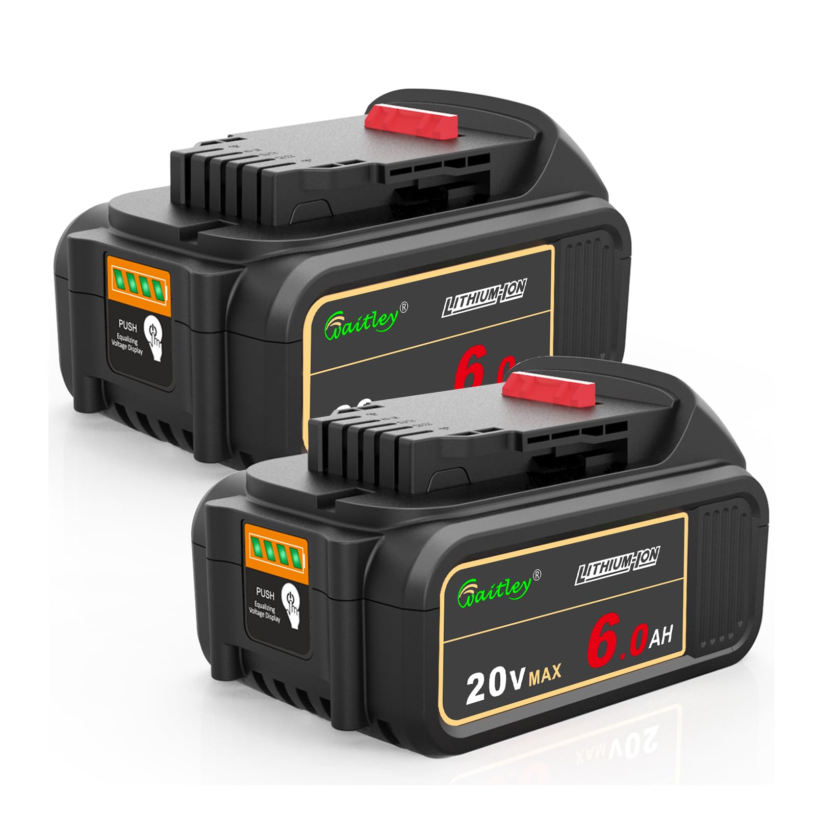 2 Pack DCB206 20V MAX 6.0Ah Replacement Battery Compatible with Dewalt 20V Battery DCB200 DCB203 DCB204 DCB206 20V DCD/DCF/DCG/DCS Series Cordless Power Tool