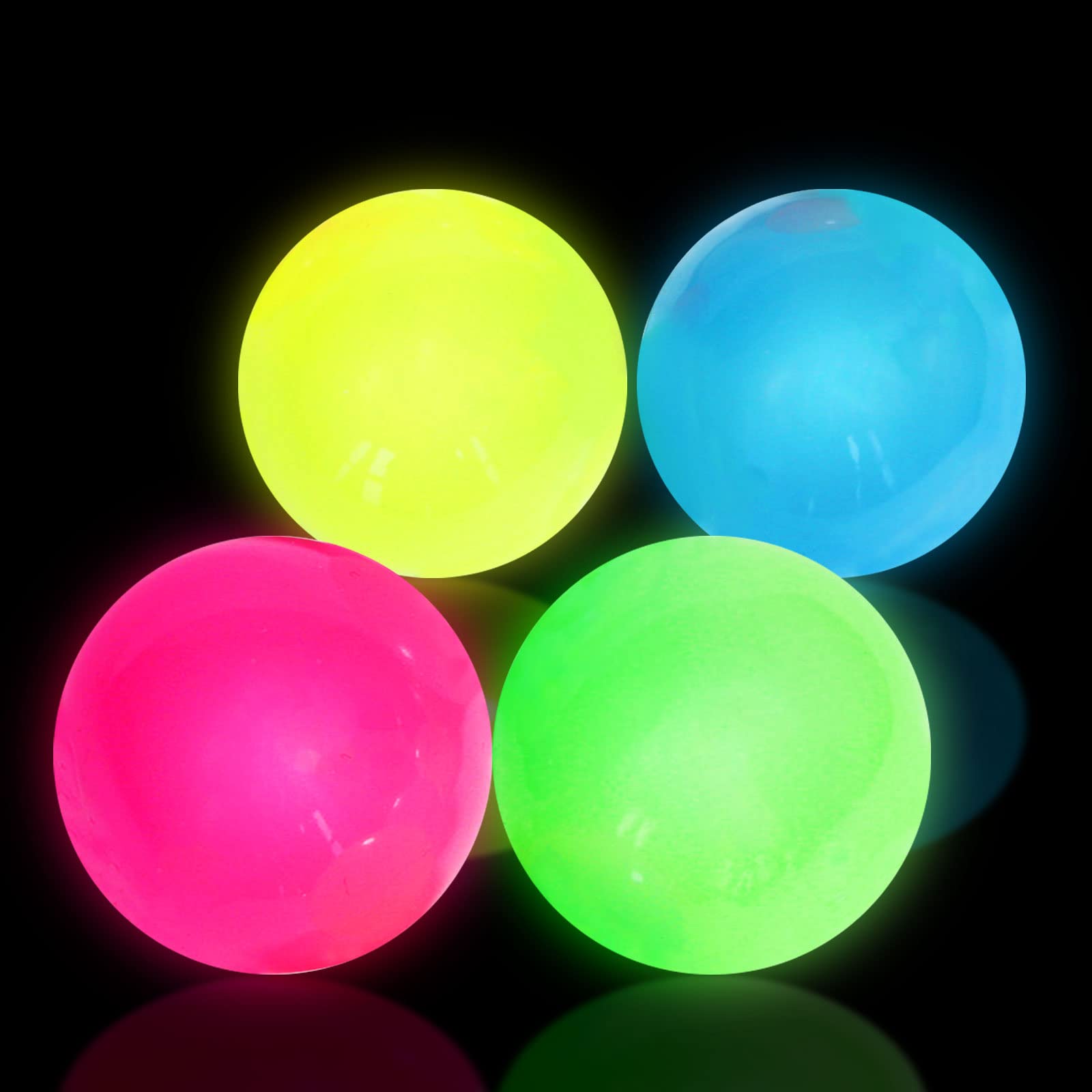 4 Pcs Sticky Balls Ceiling Glow in The Dark Fidget Toys, Night Stress Balls for Adults Fluorescent Sticky Wall Balls, Luminous Balls Jumping Fun Decompression Sensory Toys for Kids