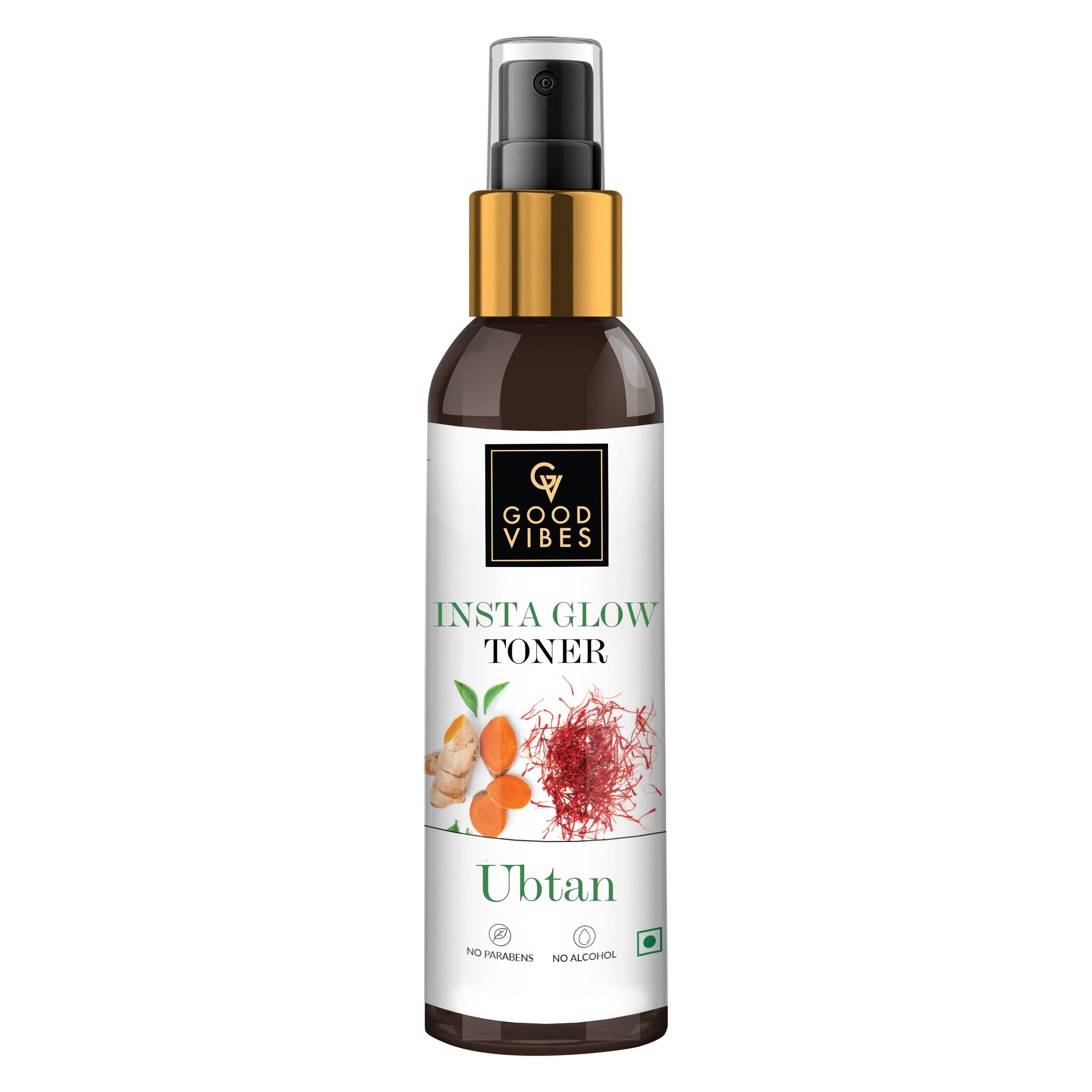 Good Vibes Ubtan Insta Glow Toner, 120 ml | Refreshing Hydrating Detoxifying Face Toner for All Skin Types | With Turmeric, Saffron, Vitamin B3 | Vegan, No Alcohol, Parabens, Sulphates & Mineral Oil