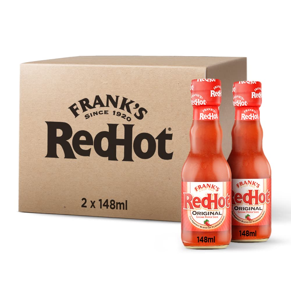 Frank'sRedHot Original Cayenne Pepper Sauce 148 ML | Pack of 2 | Hot Chilli Sauce | Bursting with Fiery Heat and Delicious Flavours | No Artificial Colours Flavourings or Preservatives