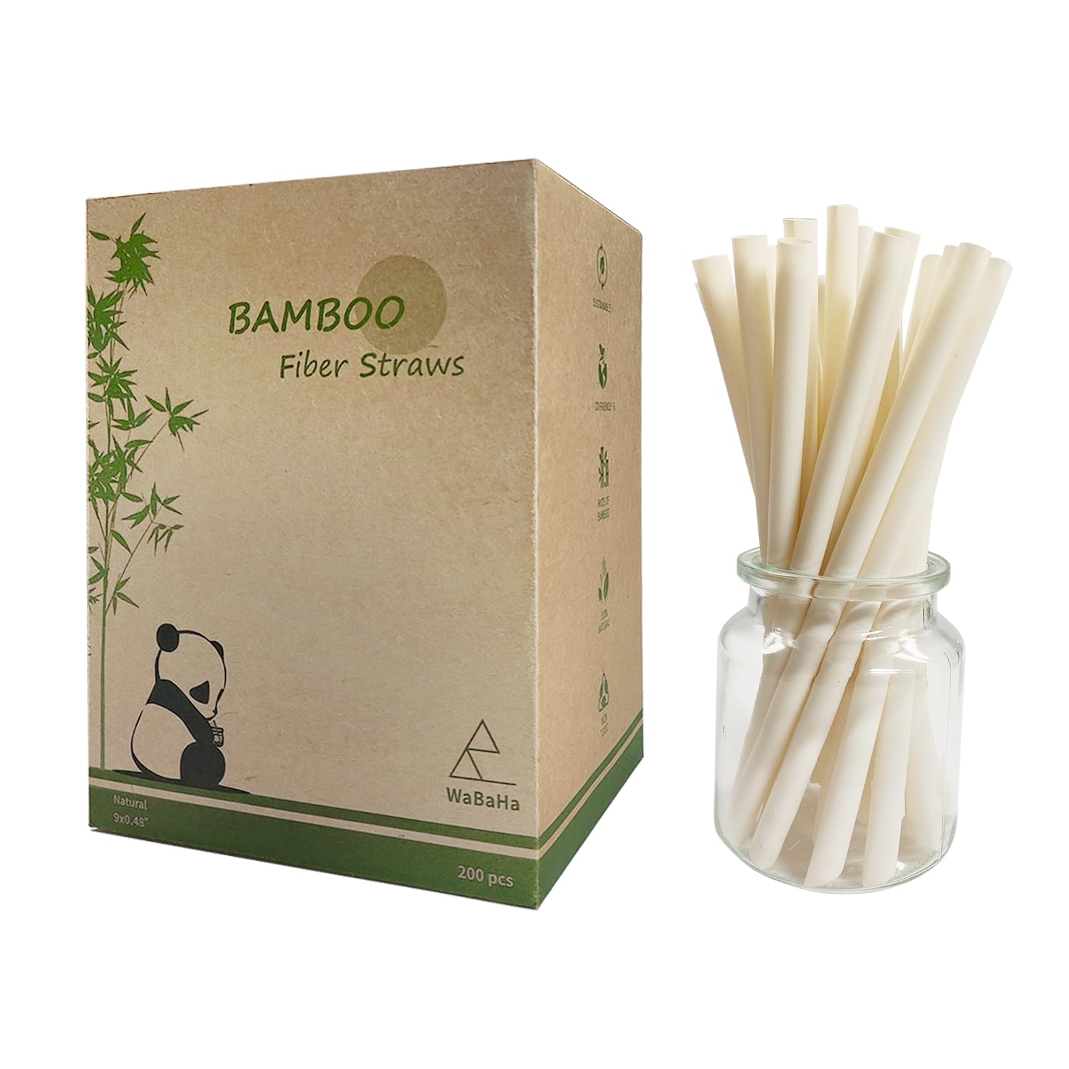 200 Counts Biodegradable Bamboo Smoothie Straws - 9 in x 0.5 in Eco Friendly Disposable Drinking Plastic-Free Straws for Boba And Smoothie