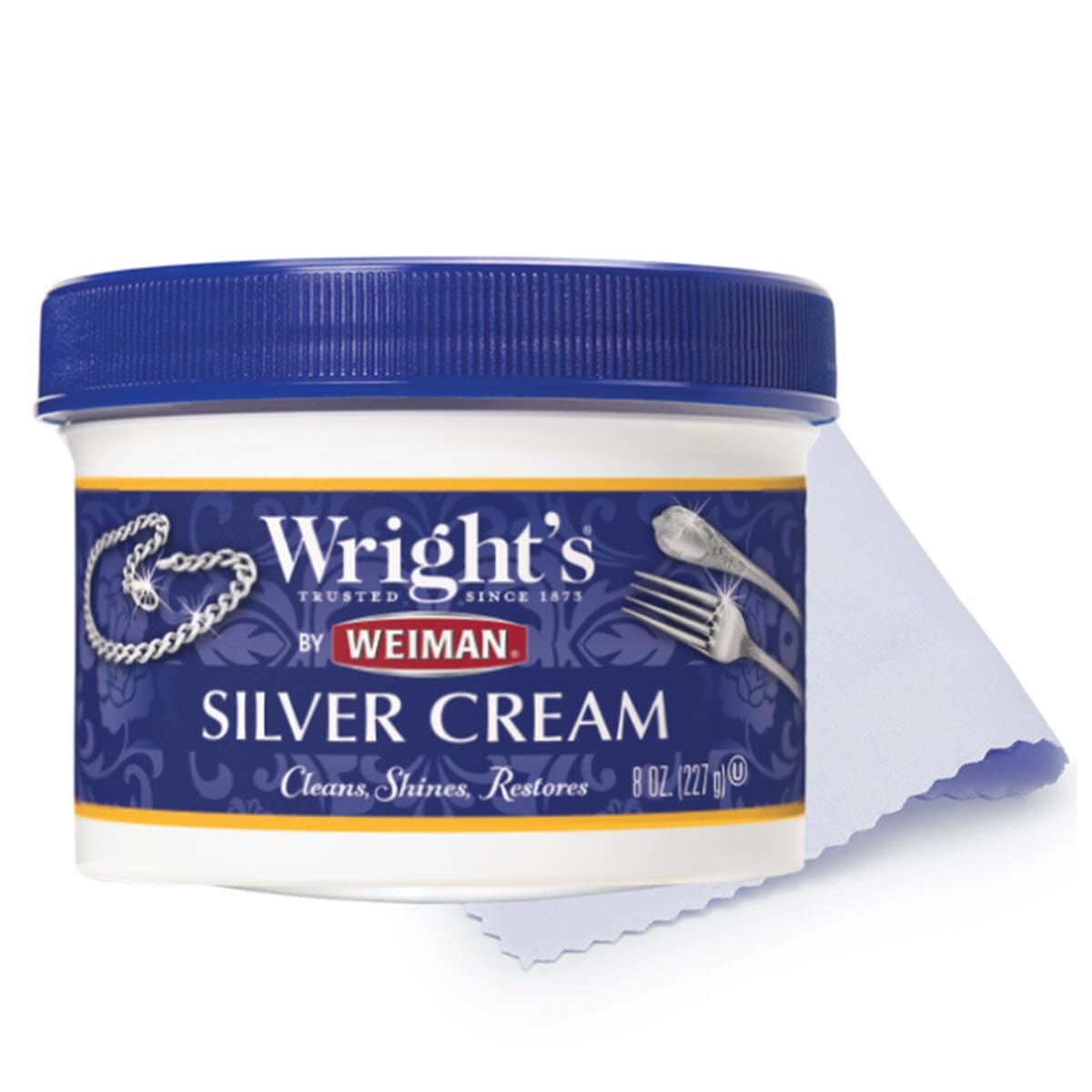 Wright's by Weiman Silver Cleaner and Polish Cream - 8 Ounce with Polishing Cloth - Ammonia-Free - Gently Clean and Remove Tarnish without Scratching