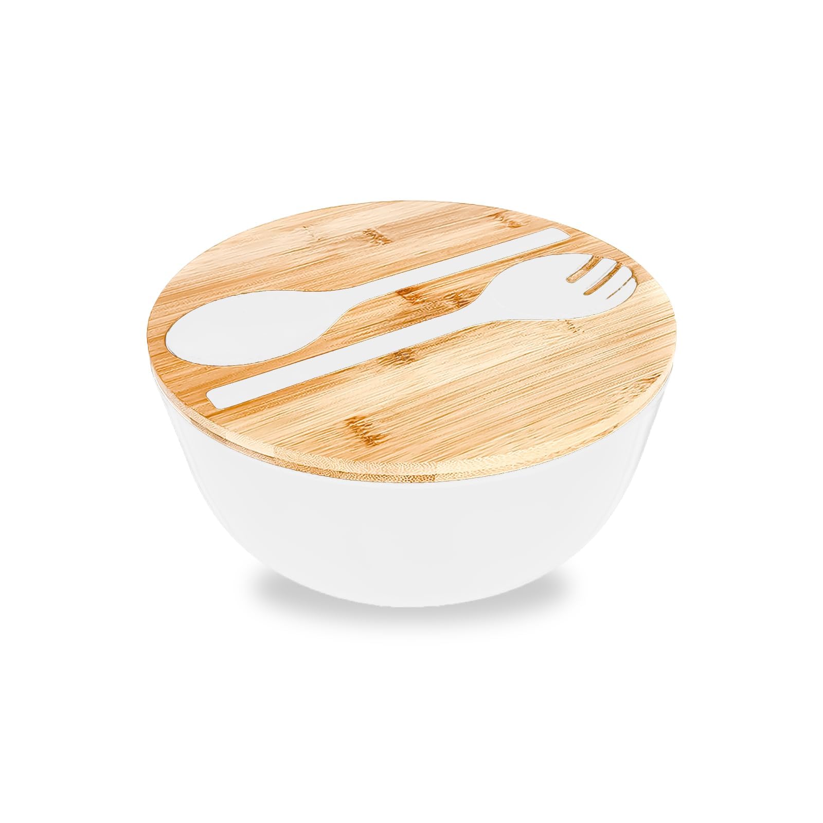 DYOUen Salad Bowl Serving Cutlery with Chopping Board Lid and Cutlery, Mixing Bowls, for Fruit, Salads and Decoration (White), HOISDFHLIVBKJXCVQ-645343521368978987913