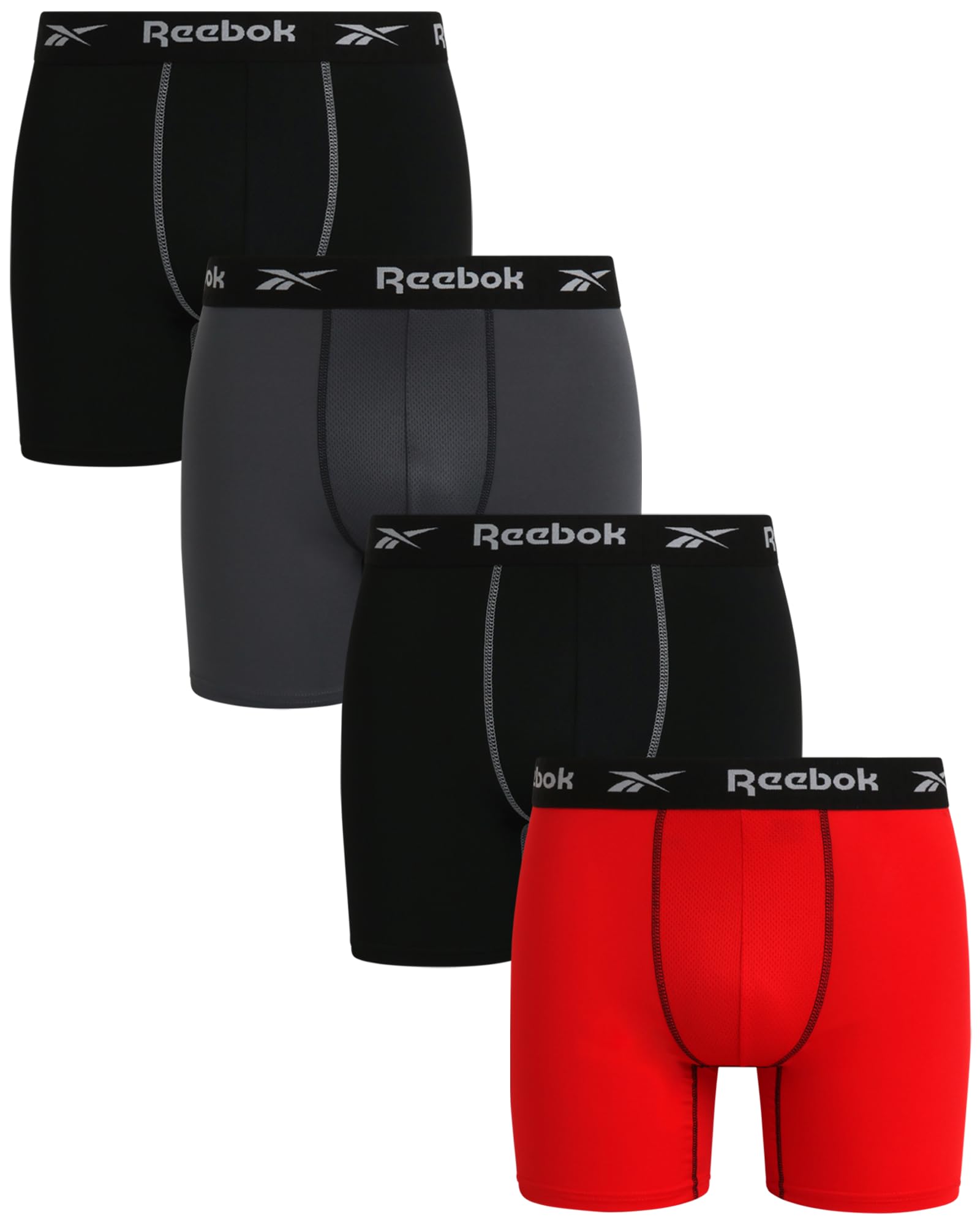 Rebook Men's Boxer Briefs - 4 Pack Moisture Wicking Performance Underwear Boxers with Functional Mesh Fly Pouch (Sizes: S-XL)