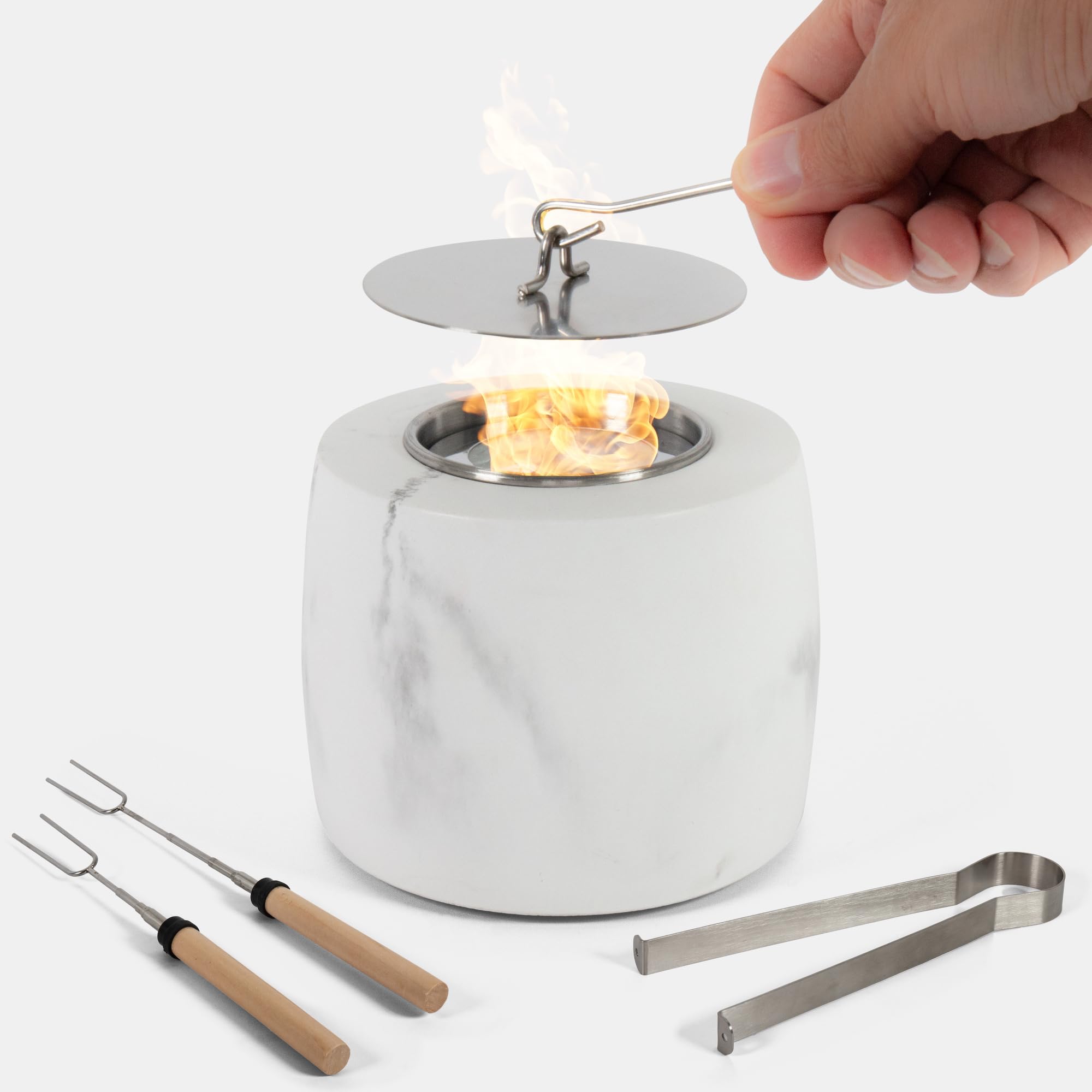 Jbexclusive Tabletop Fire Pit with Marshmellow Roasting Sticks, Wool Wocks, and Cover