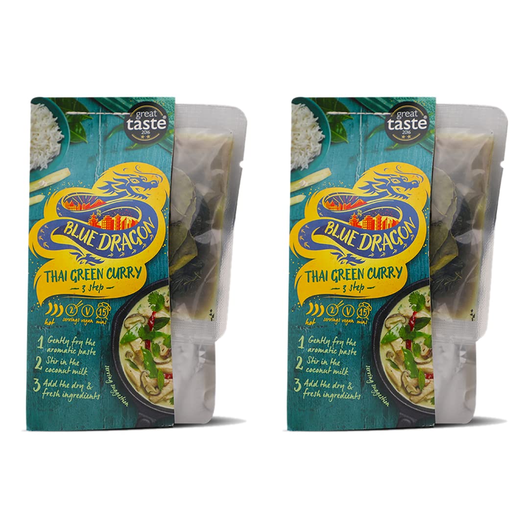 Blue Dragon Thai Green Curry 3 Step | No Preservative & Artificial Colors | Vegan | Peanuts, Nuts, Sesame And Soya - 253gm (Pack of 2)