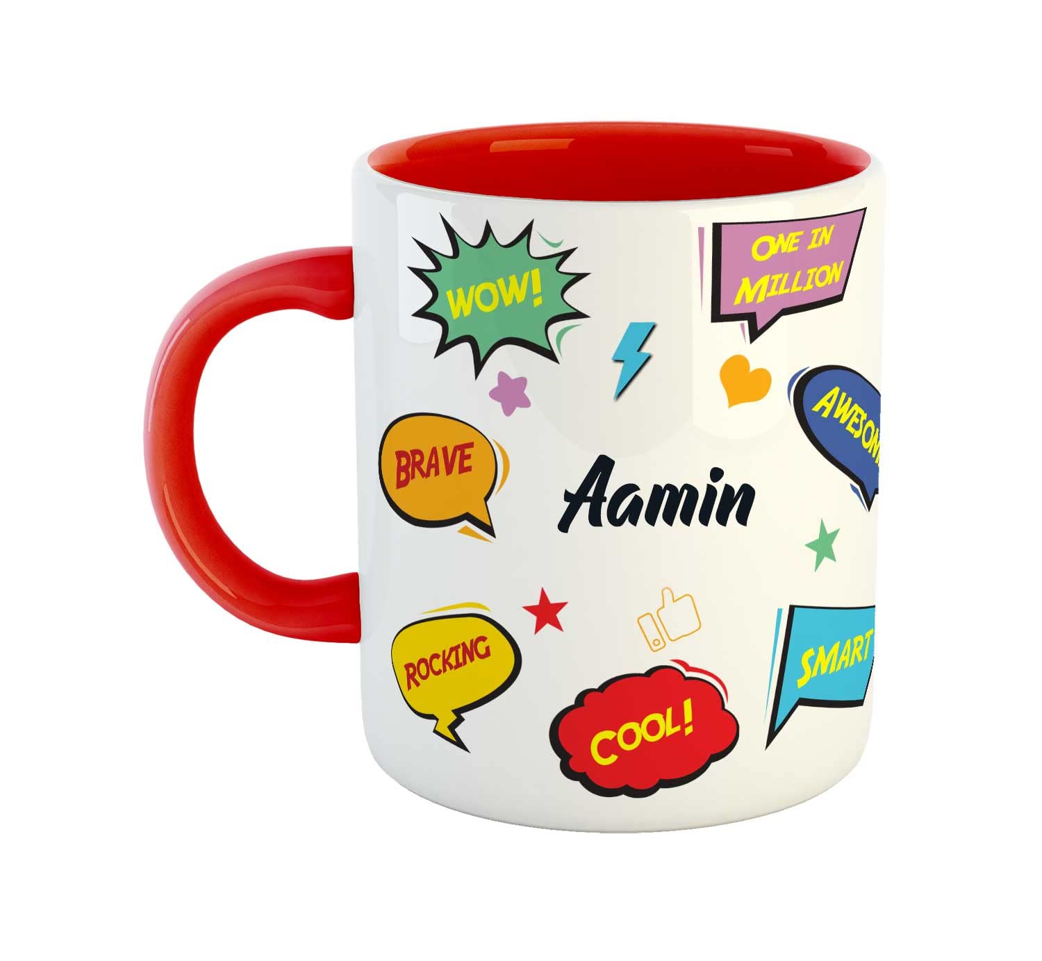 ASHVAH Personalised Aamin Name Ceramic Coffee Mug - Best Happy Birthday Gift for Son, Brother, Boyfriend, Husband, Kids Return Gift - Color - Red, Name -Aamin