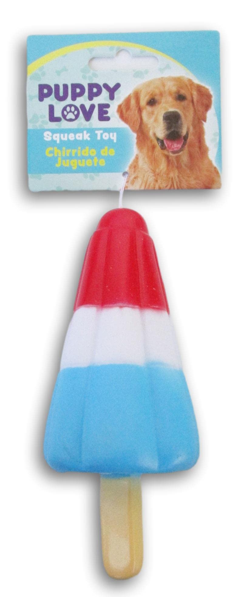 Puppy Love Chewy Squeaky Dog Toy - Popsicle - 5.7 Inch (Red, White, and Blue)