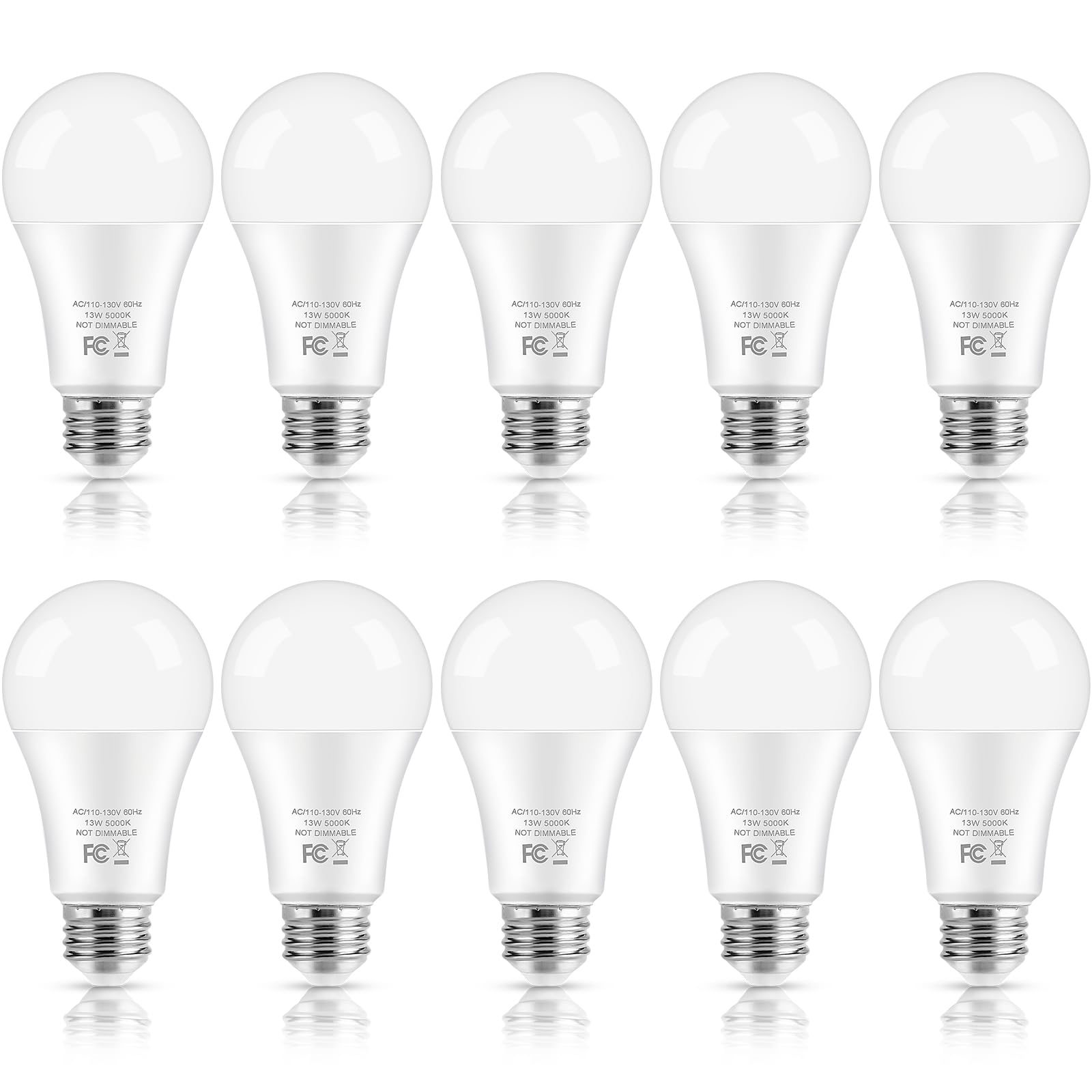 LED Light Bulbs, 100 Watt Equivalent A19 LED Bulbs, 13W 5000K Daylight White 1500 Lumens Non-Dimmable Bright E26 Edison Medium Screw Bulbs for Home Bedroom Kitchen Living Room Office Lamp, 10-Pack