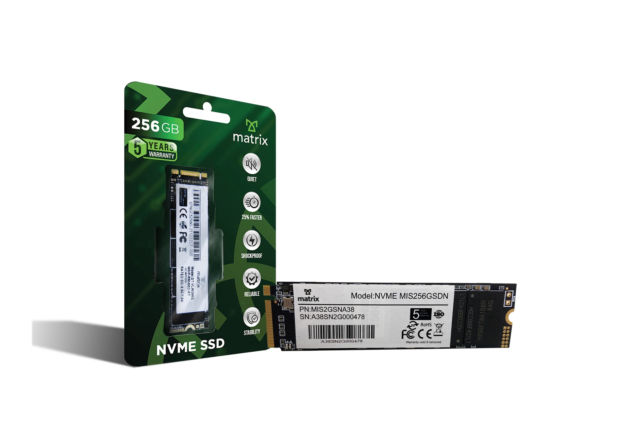 Matrix 256GB 3D NAND NVMe PCIe 3.0 x 4 Internal Solid State Drive (SSD), Read Up to 1050MB/s, Write Up to 850MB/s, 5 Warranty