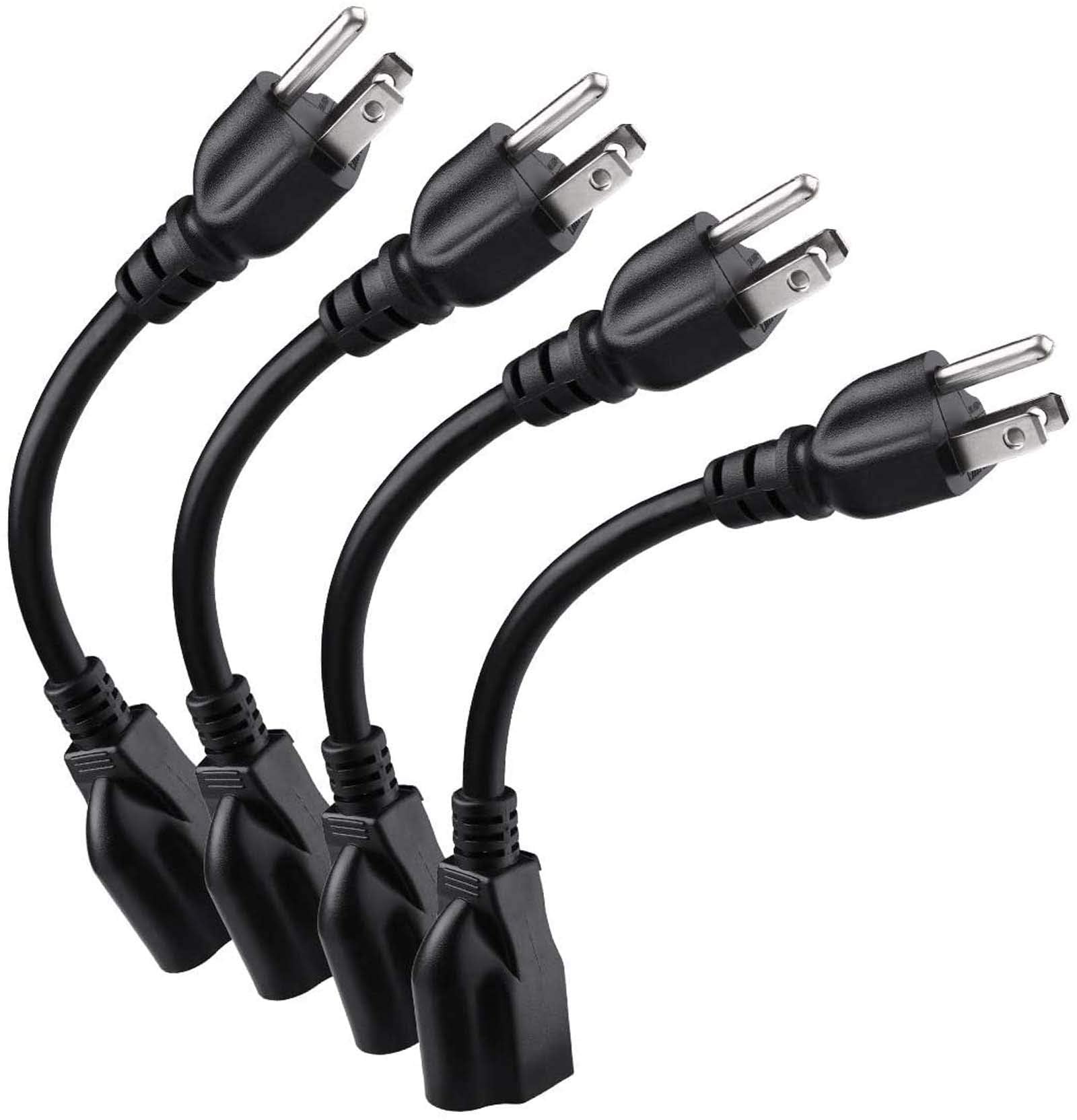 MiadyShort Power Extension Cord Outlet Saver, 16AWG/13A, 3 Prong (4 Pack, Black, 8 Inch, ETL Listed)