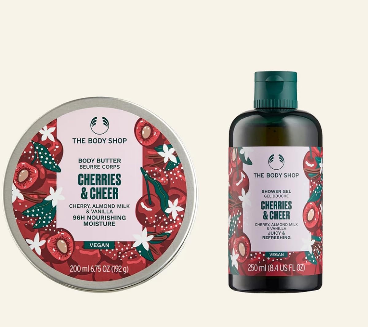 The Body Shop 2 Piece Cherries & Cheer Body Butter 200ml and Shower Gel 250ml Vegan