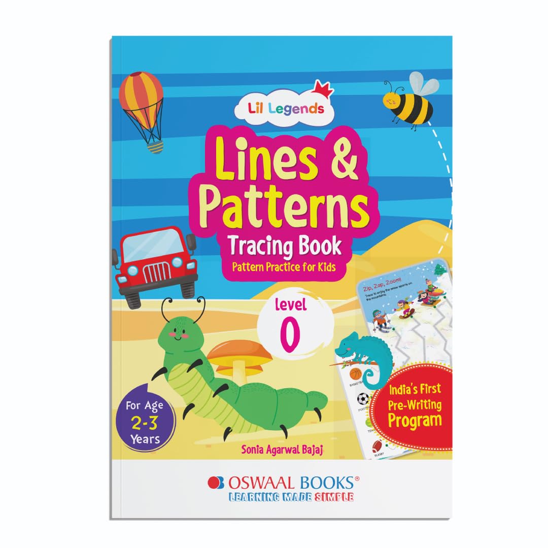 Oswaal Lil Legends Lines & Patterns Tracing Book, Level-0 | Writing Practice Book for Kids | Age- 2 to 3 Years|