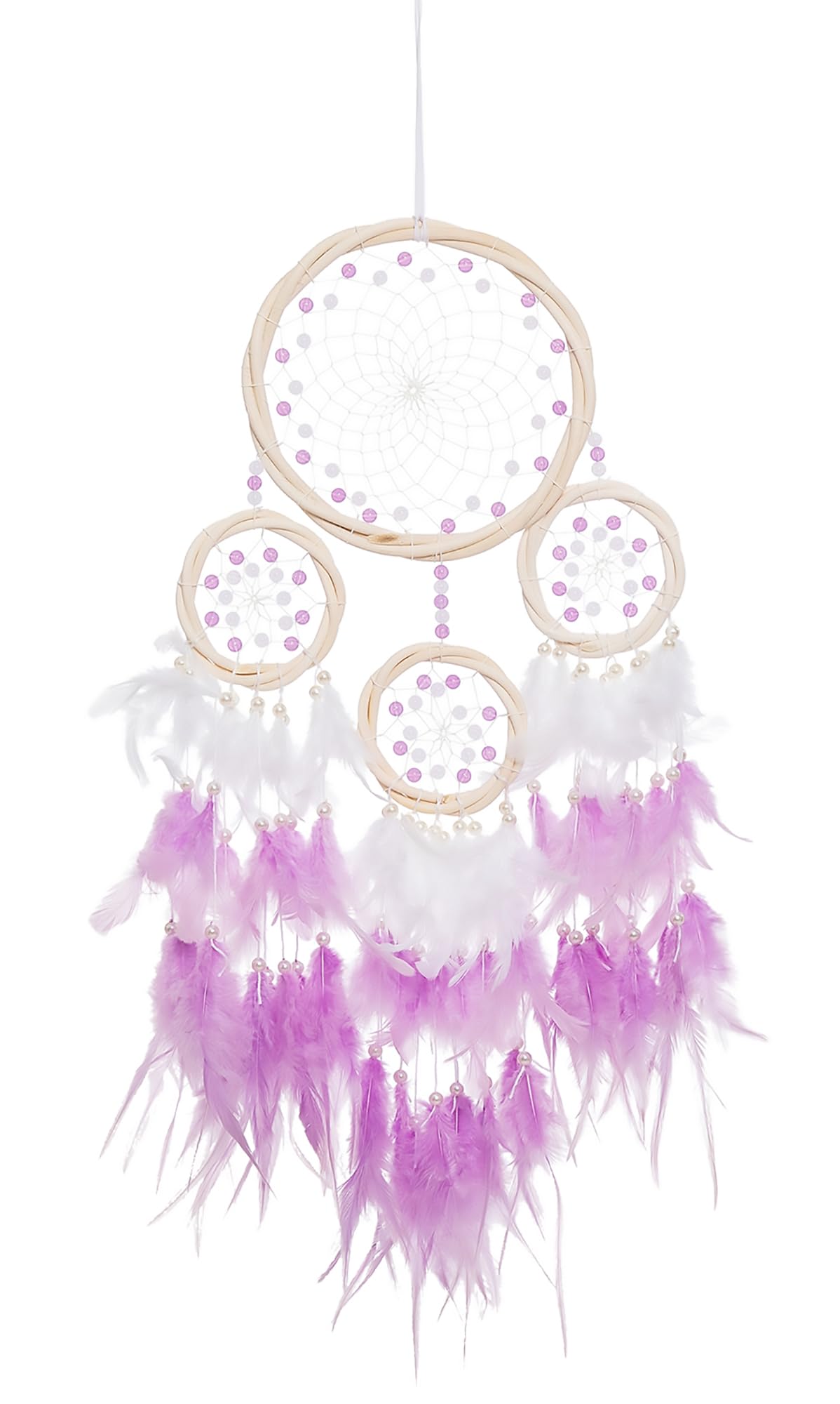 Light Purple Handmade Native American Large Rattan Dreamcatcher Dream Catcher with Crystal Pearls and Turkey Feather, Bedroom Wall Christmas Tree Decor, Gift for Kids Boys Girls - HOLSM-III® Brand