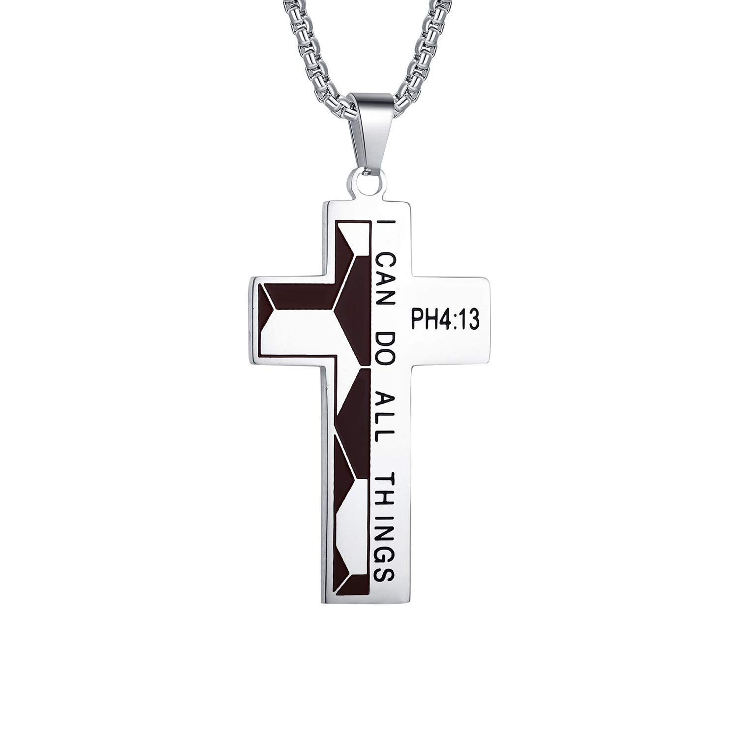 YOYO&YOKI Soccer Cross Pendant for Men Bible Verse I CAN DO All Things Stainless Steel Strength Sport Necklace for Boys