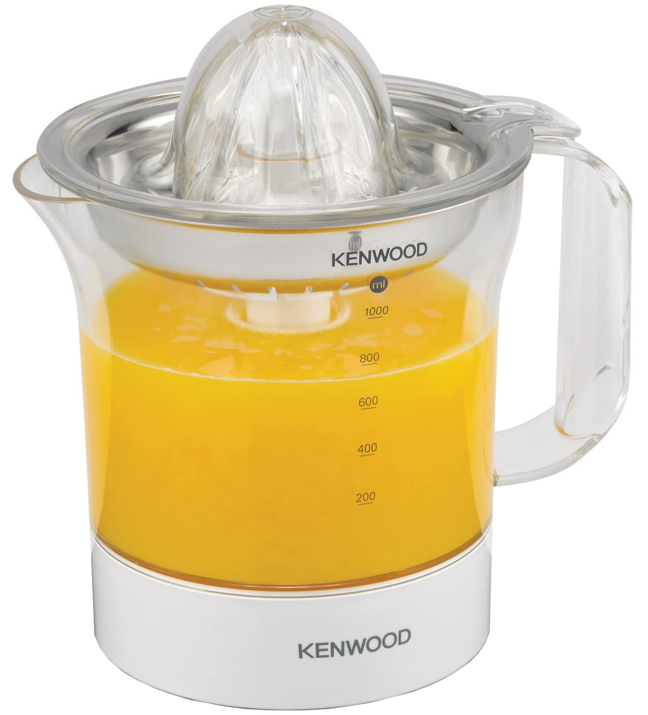 KENWOOD Citrus Juicer 40W Juice Extractor with 1L Transparent Juice Jug, Stainless Steel Filter, Dust Cover, 2 Way Rotation, Cord Storage for Home, Office, Restaurant & Cafeteria JE290A White/Clear