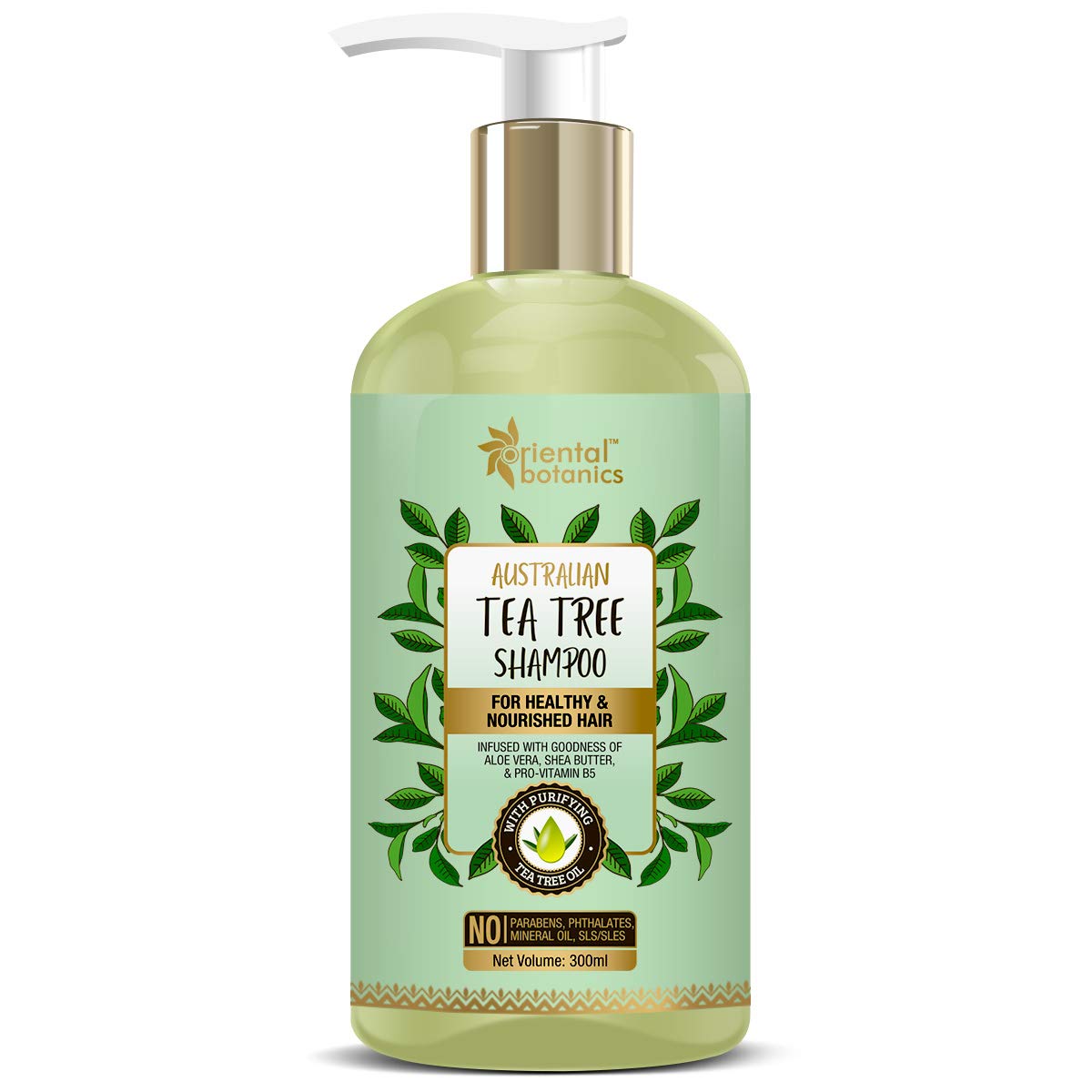 Oriental Botanics Australian Tea Tree Hair Shampoo - With Aloe Vera, Shea Butter - For Healthy And Nourished Hair - No SLS/Sulphate, Paraben, Silicones, 300ml