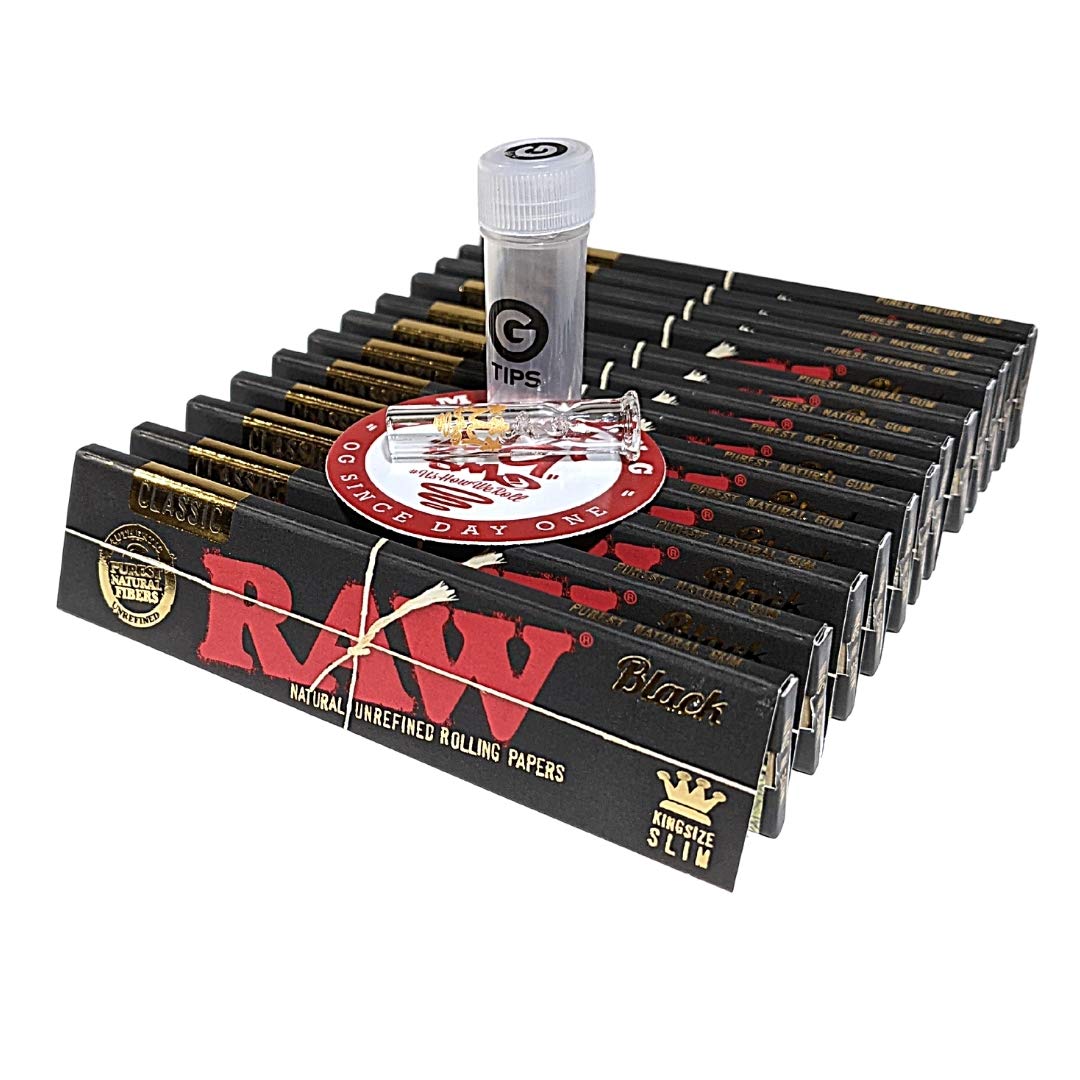 SMO King Gold G Tip X RAW Classic Black King Size Slim 12 Pack Bundle