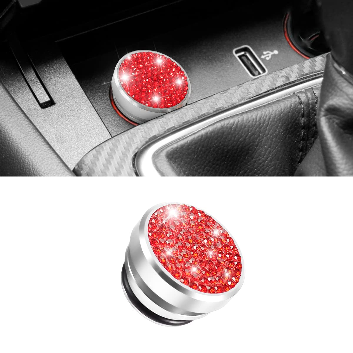 Bling Car Cigarette Lighter Plug Cover, Dustproof Cigarette Lighter Cover for Car Universal for Most Cars, Boat, RV, Car Accessories for Men Women (Red)