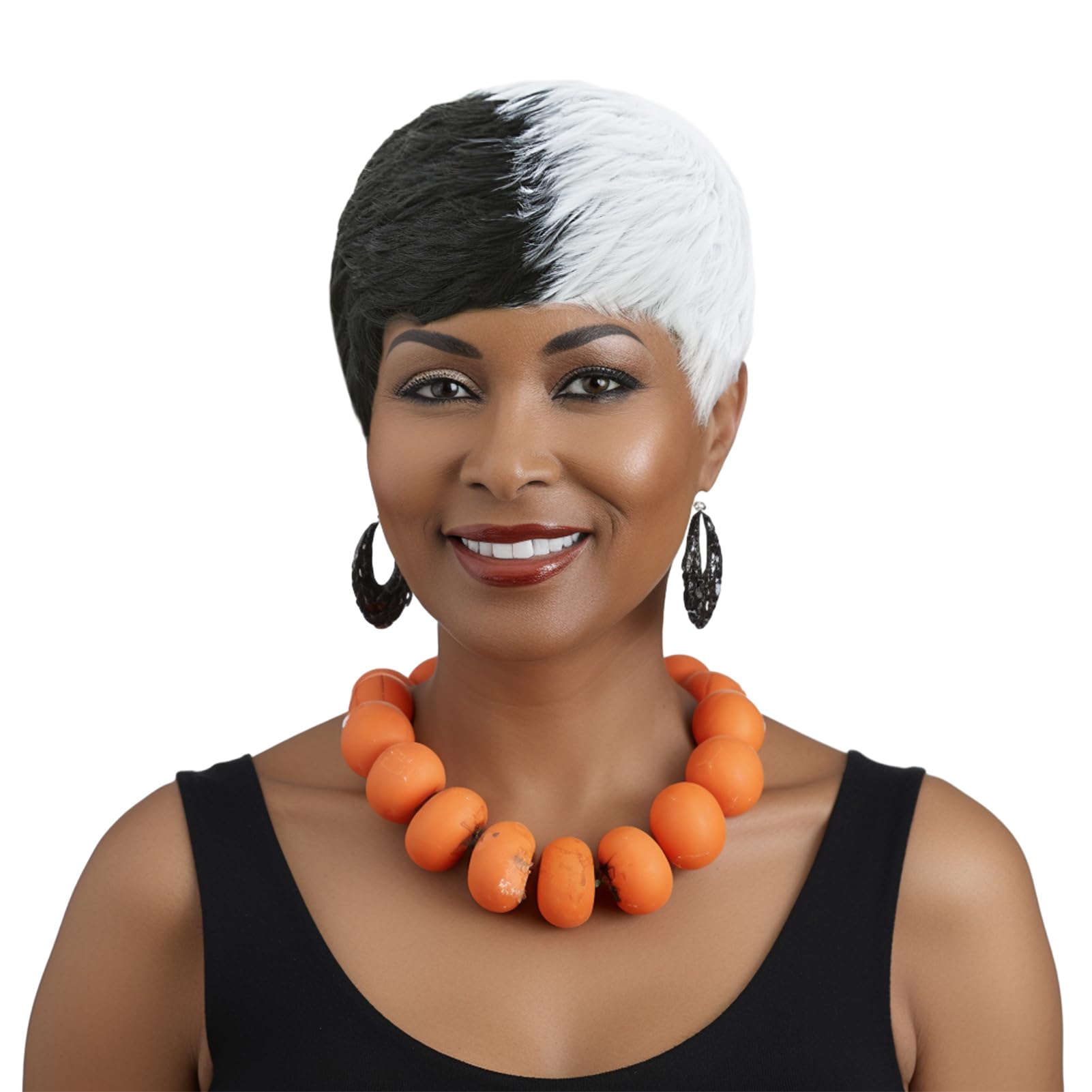 DOcute Short Wigs for Black Women Black Mixed White Pixie Cut Wig Short White Pixie Wig for Black Women Synthetic Short Pixie Wigs Black And White Pixie Cut Wig Halloween Cosplay Costume Party Makeup Wig (Black and White)