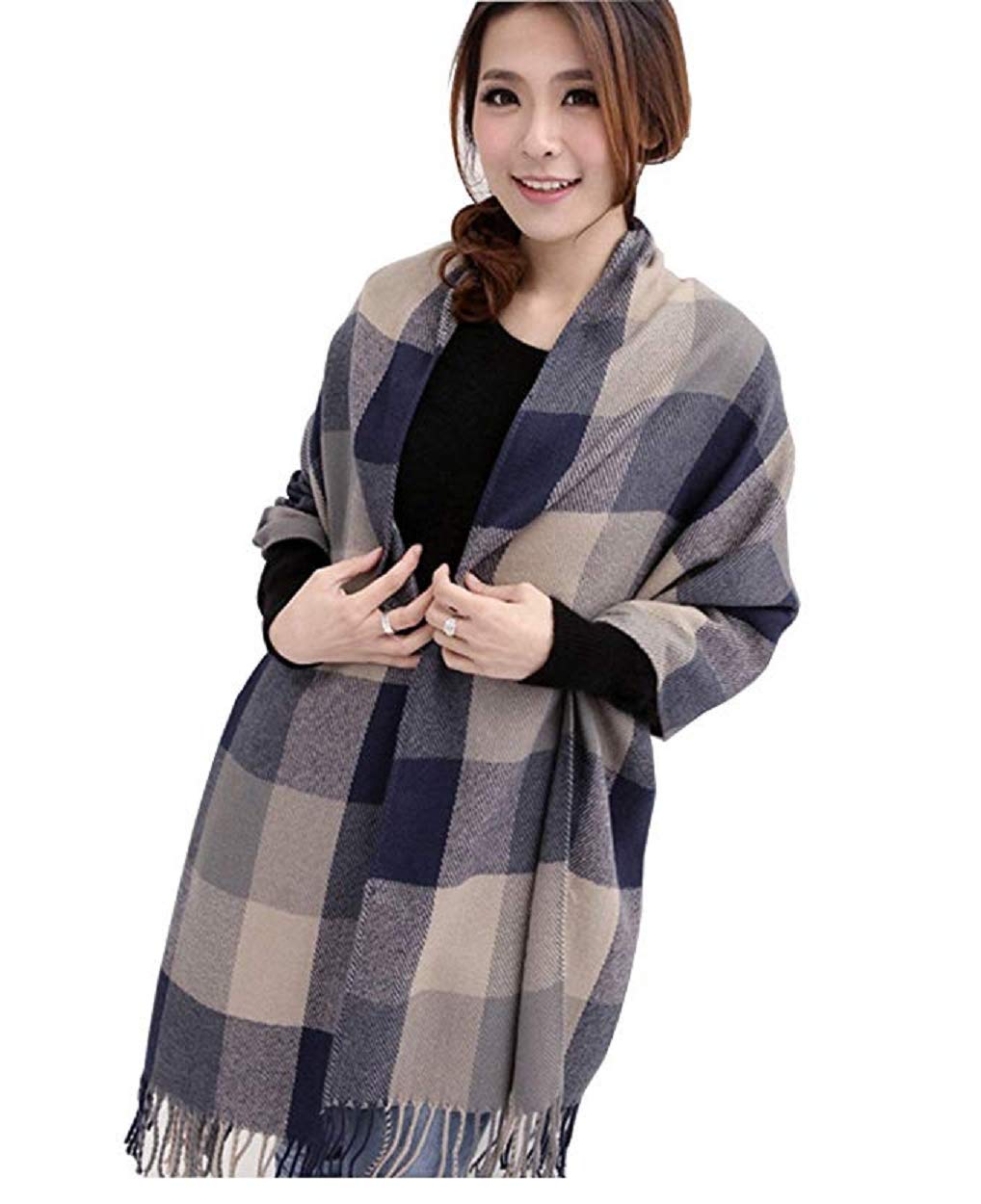 heekpekWinter Long Soft Warm Tartan Check Scarves Wraps for women Wool Spinning Tassel Shawl Long Stole