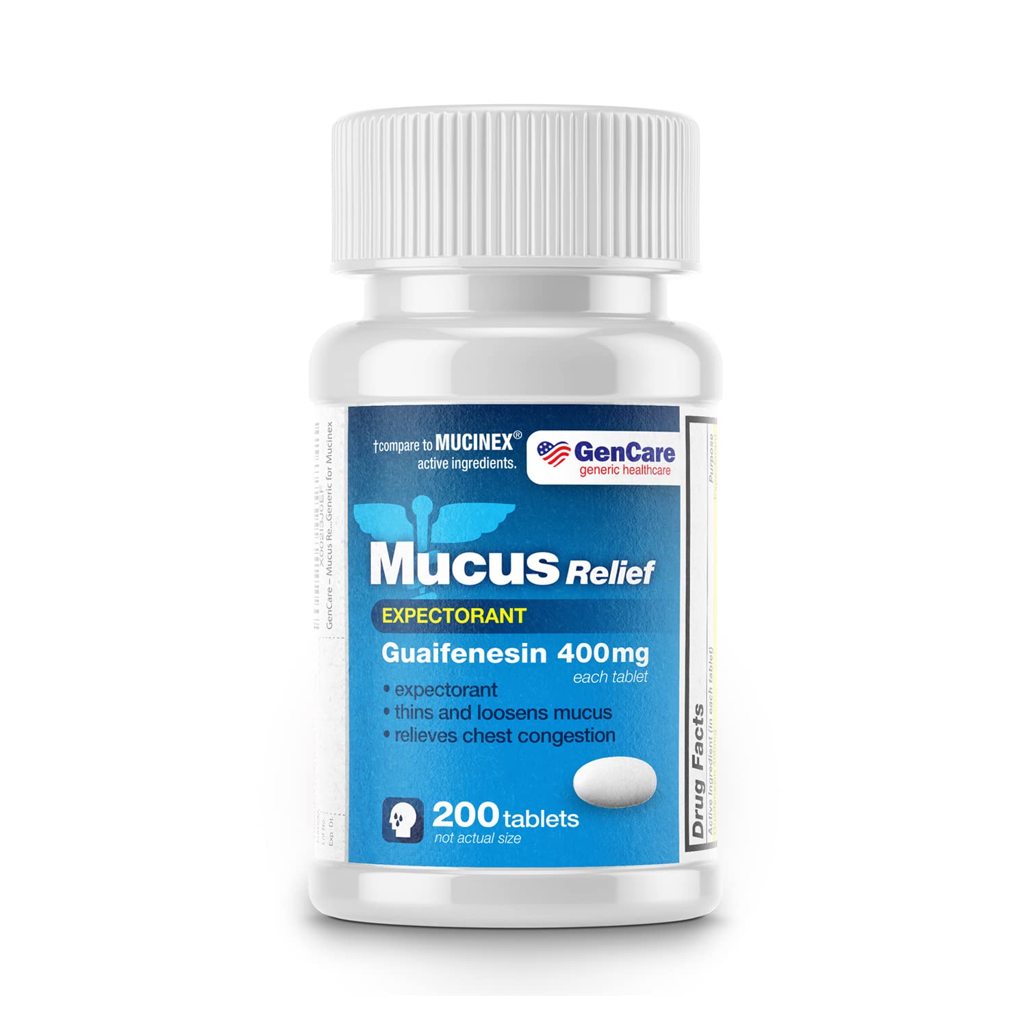 GenCare Mucus Relief Expectorant Guaifenesin 400 mg 200 Tablets Value Pack - Fast Acting Thinning of Mucus for Colds, Chest Congestion, Flu, Coughing and Allergies