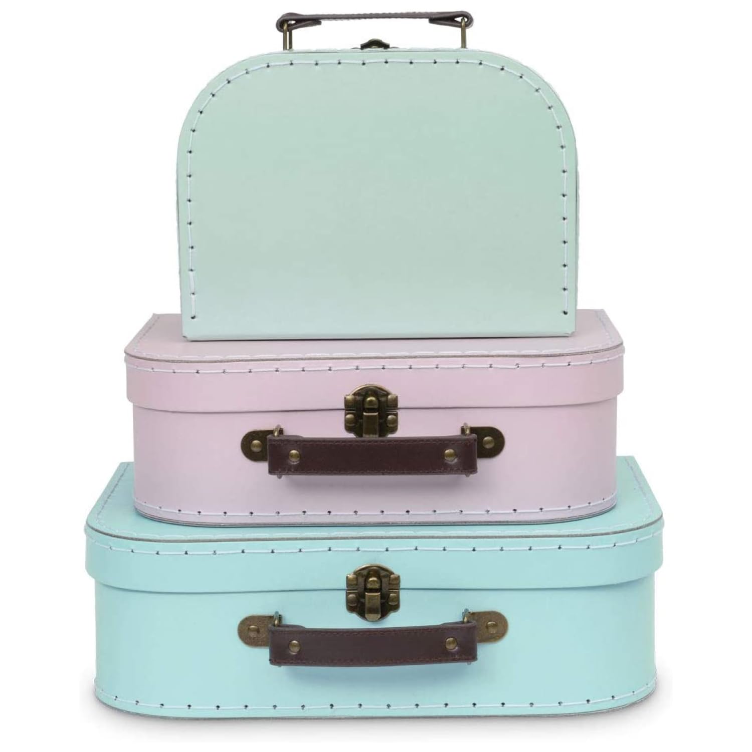 Jewelkeeper Paperboard Suitcases, Set of 3 - Vintage Decorative Storage Box, Luggage Decor Storage, Vintage Decor for Birthdays, Weddings, Retro Pastel Decor